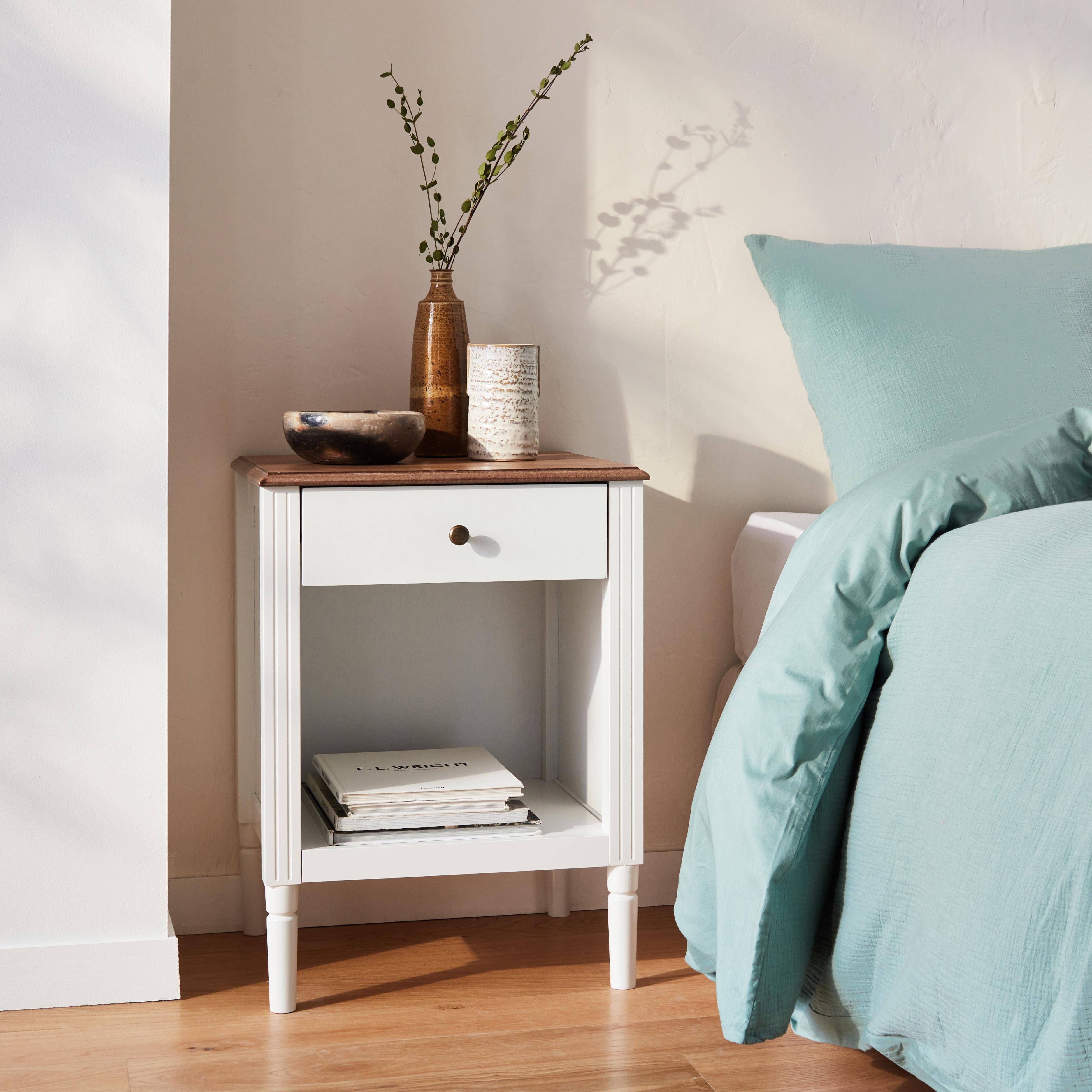 Bedside table with pinewood legs, 45x40x60cm - Celeste - White Photo1