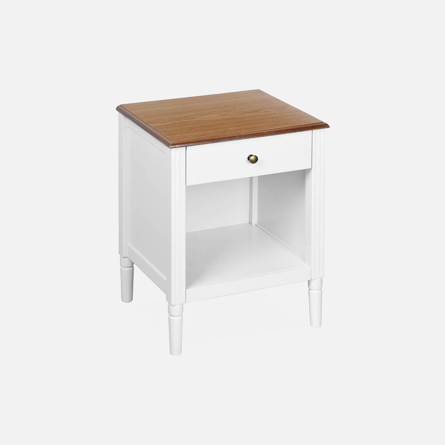 Bedside table with pinewood legs, 45x40x60cm - Celeste - White Photo3