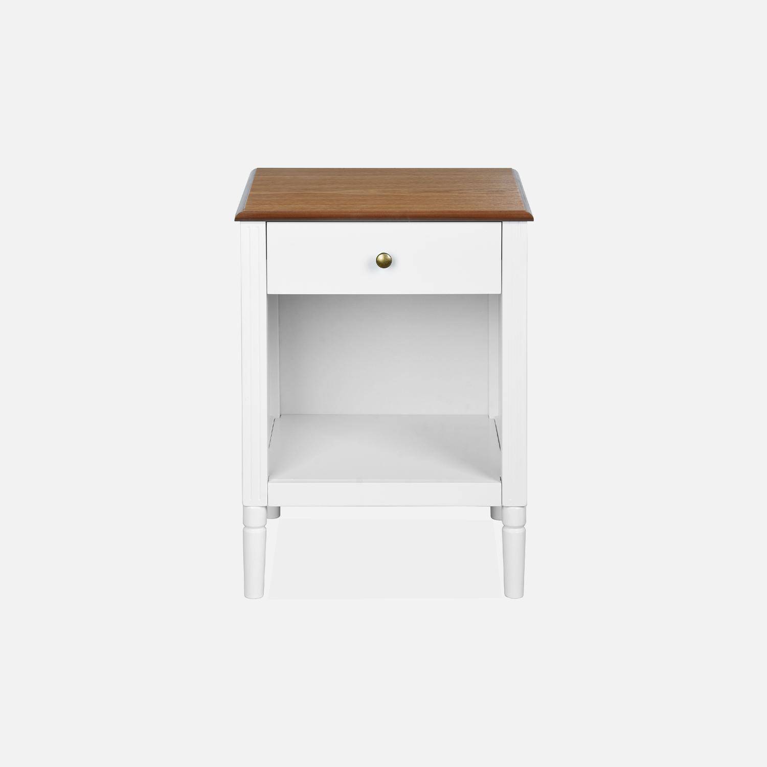 Bedside table with pinewood legs, 45x40x60cm - Celeste - White Photo4