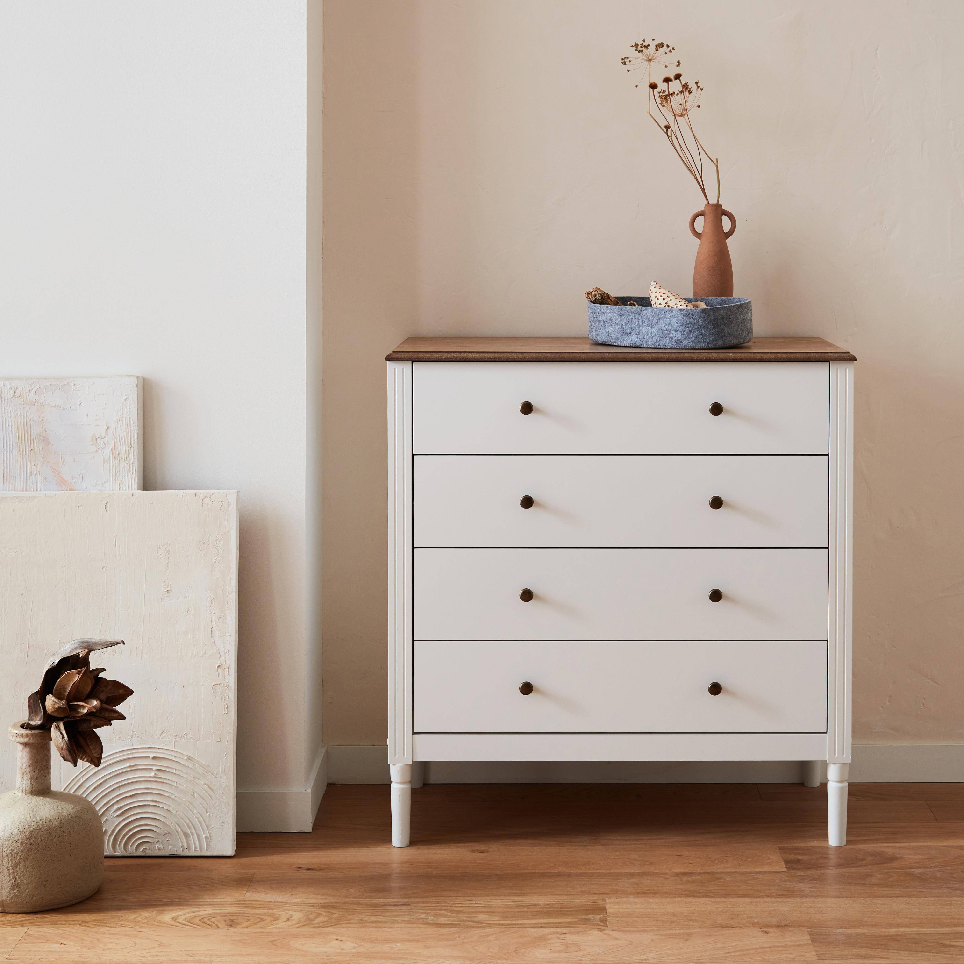4-drawer chest with pinewood legs, 80x40x85cm, Celeste, White Photo1