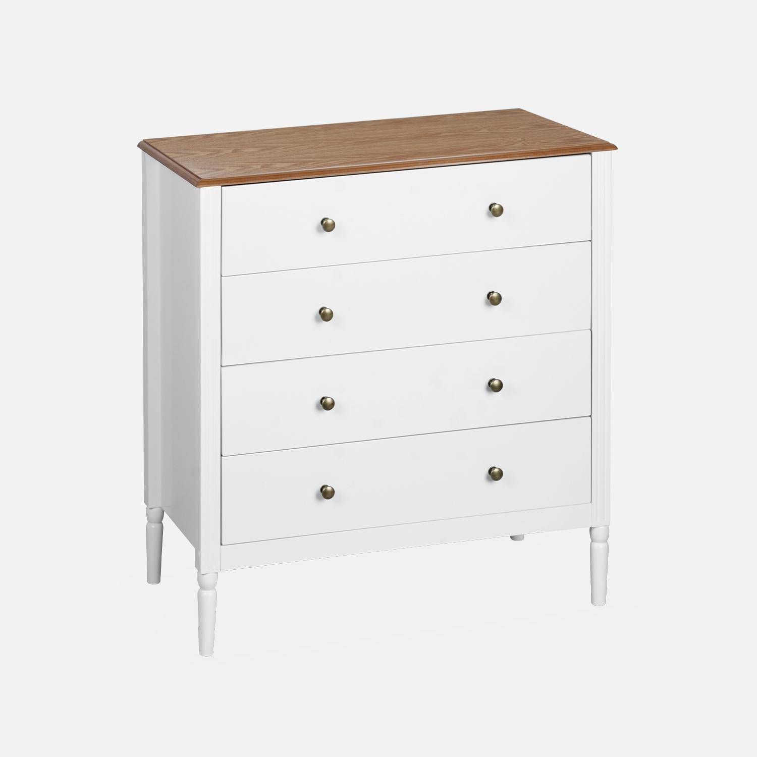 4-drawer chest with pinewood legs, 80x40x85cm, Celeste, White Photo3