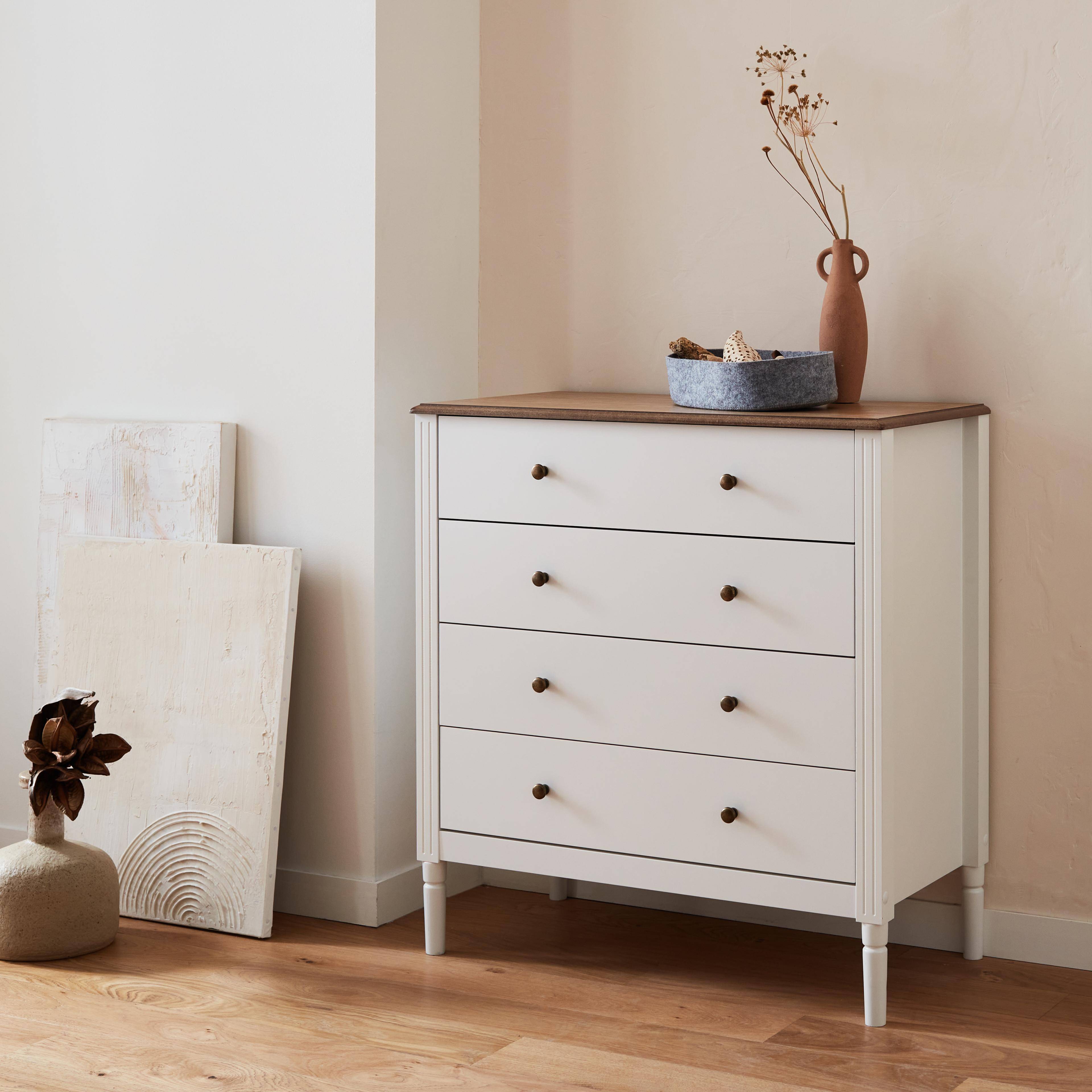 4-drawer chest with pinewood legs, 80x40x85cm, Celeste, White Photo2