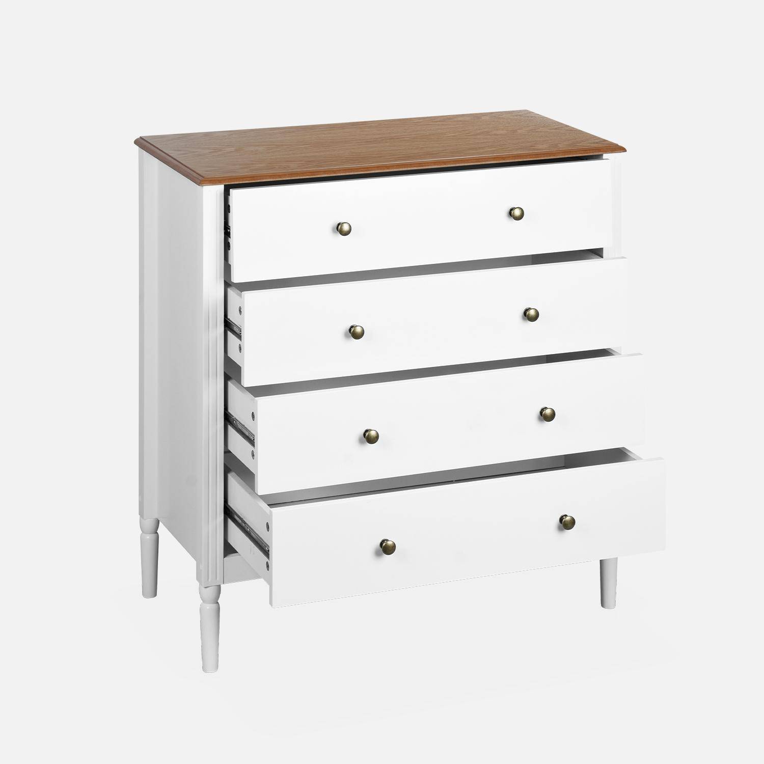 4-drawer chest with pinewood legs, 80x40x85cm, Celeste, White,sweeek,Photo5
