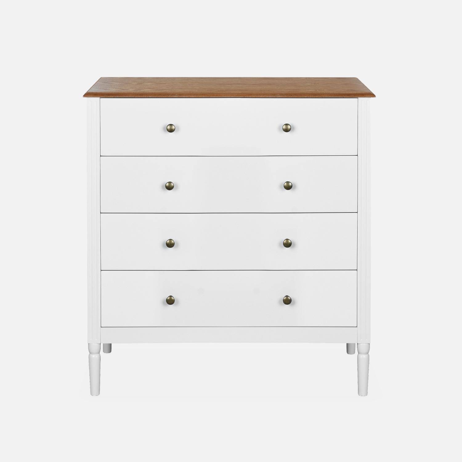 4-drawer chest with pinewood legs, 80x40x85cm, Celeste, White Photo4