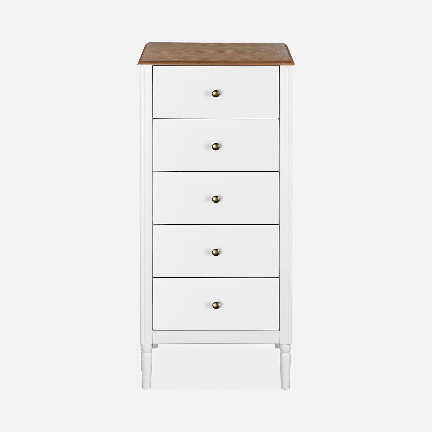 5-drawer chest with pinewood legs, 48x39x108cm, Celeste, White Photo4
