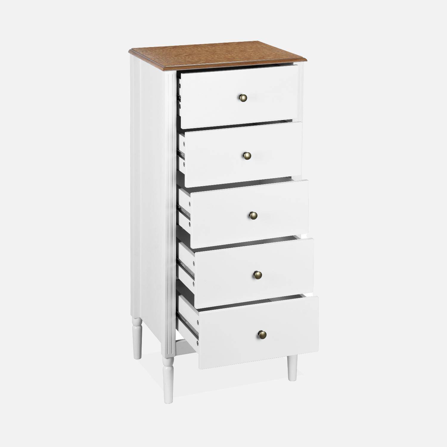5-drawer chest with pinewood legs, 48x39x108cm, Celeste, White Photo5