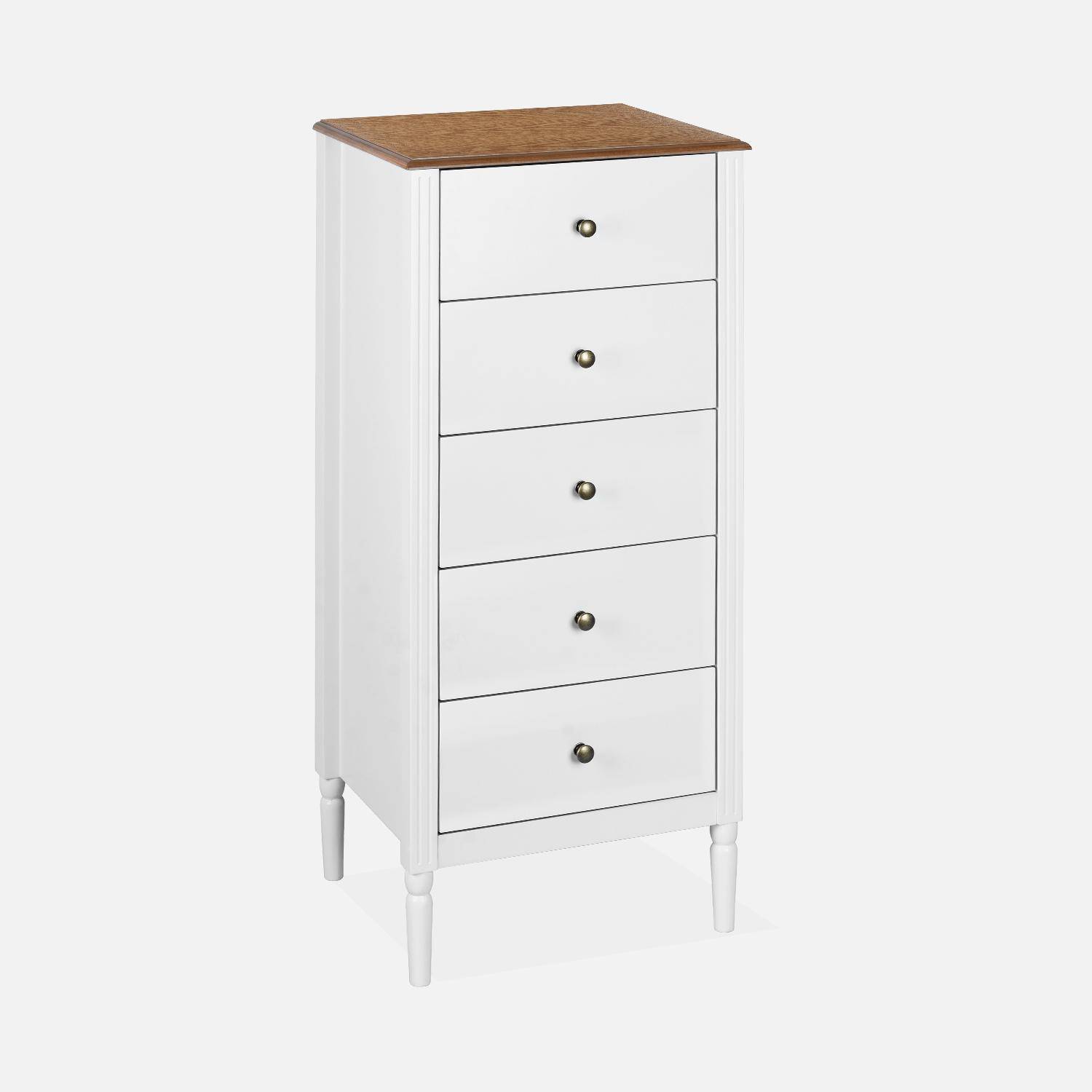 5-drawer chest with pinewood legs, 48x39x108cm, Celeste, White,sweeek,Photo3