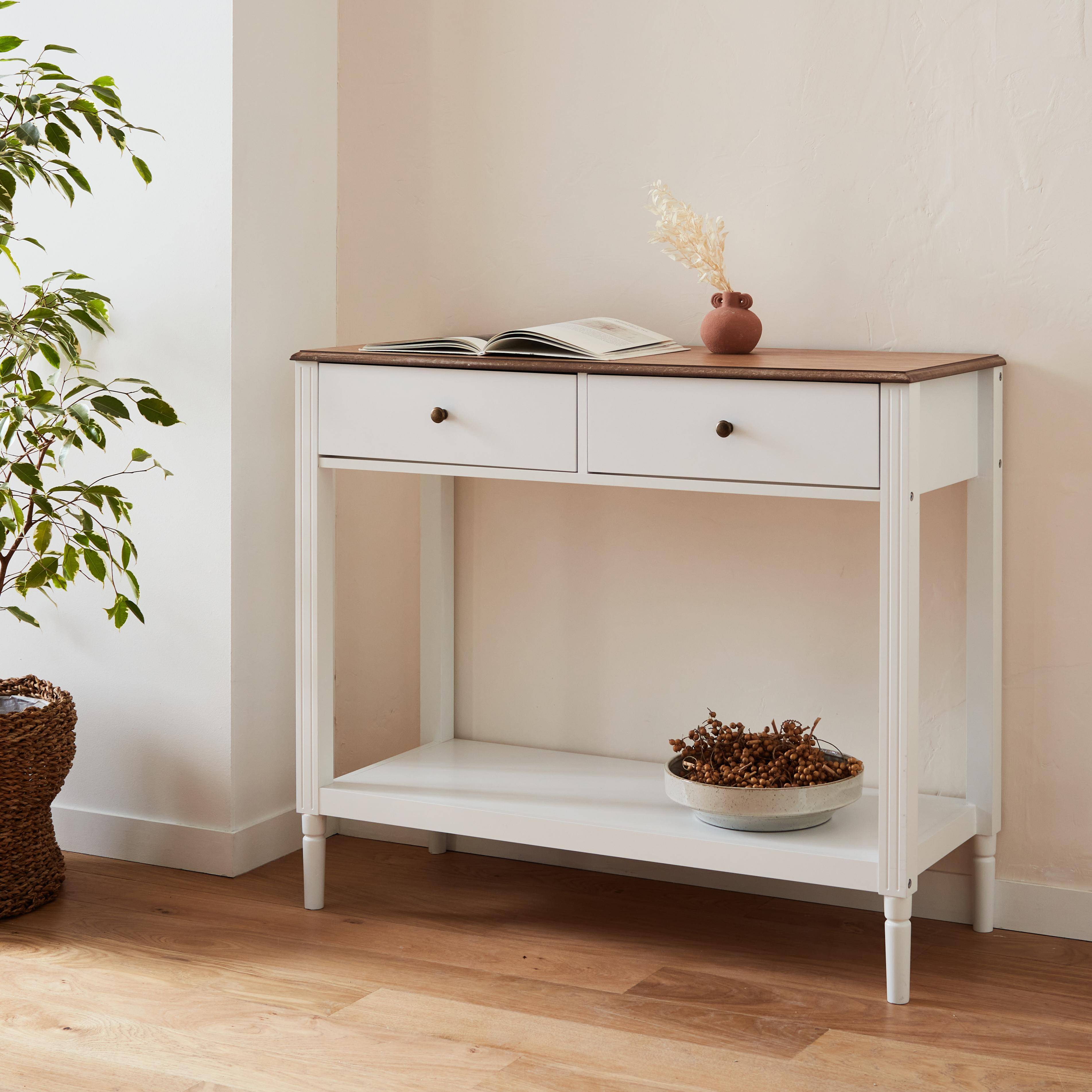 Console table with pinewood legs, 110x40x85cm, Celeste, White,sweeek,Photo2