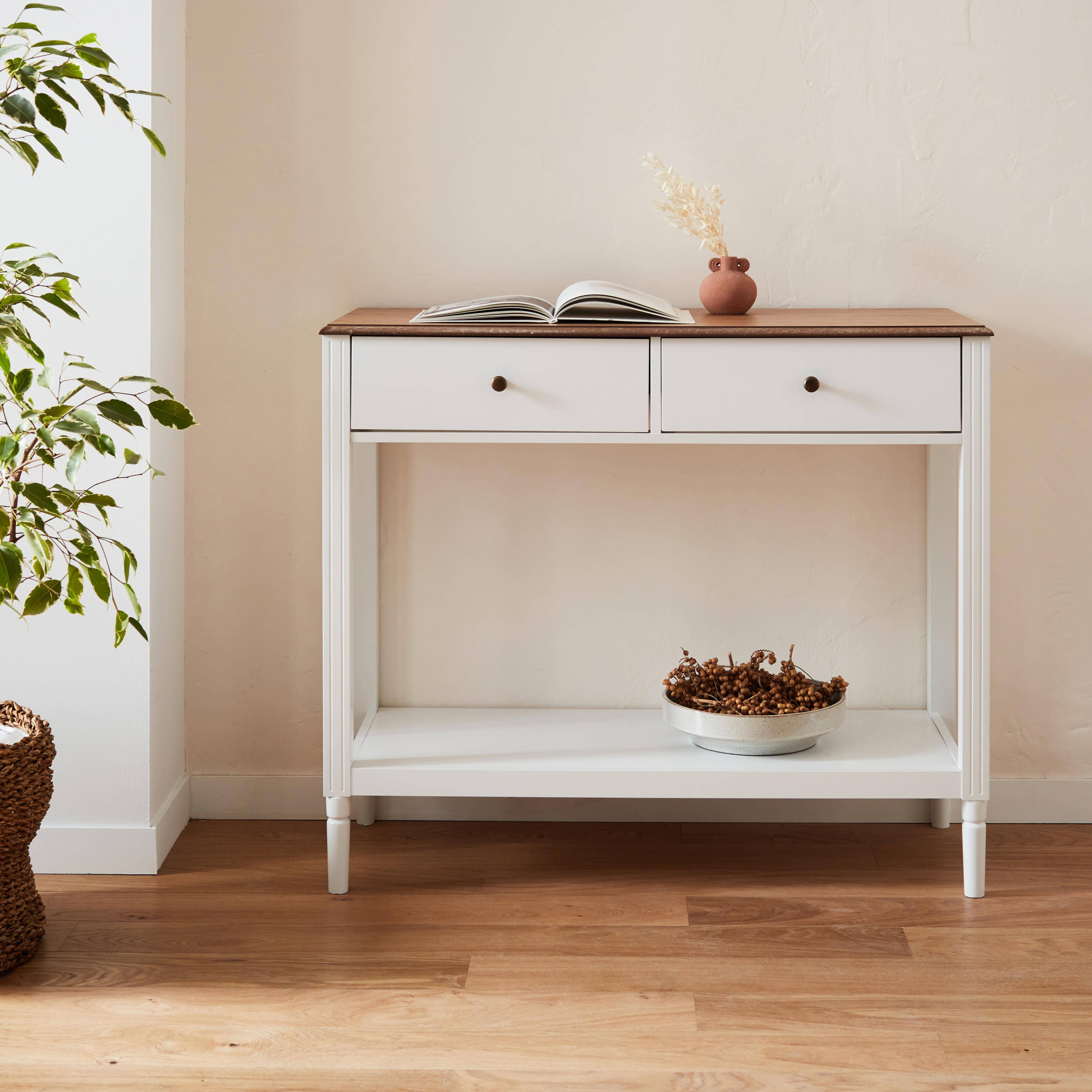 Console table with pinewood legs, 110x40x85cm, Celeste, White,sweeek,Photo1