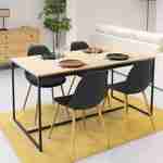 Rechteckiger Esstisch aus Metall und Holzdekor + 4 schwarze skandinavische Stühle Photo1