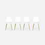 Rechthoekige eettafel wit metaal 150cm + 4 eetkamerstoelen stoelen, houtkleurige metalen poten, witte zitting Photo2