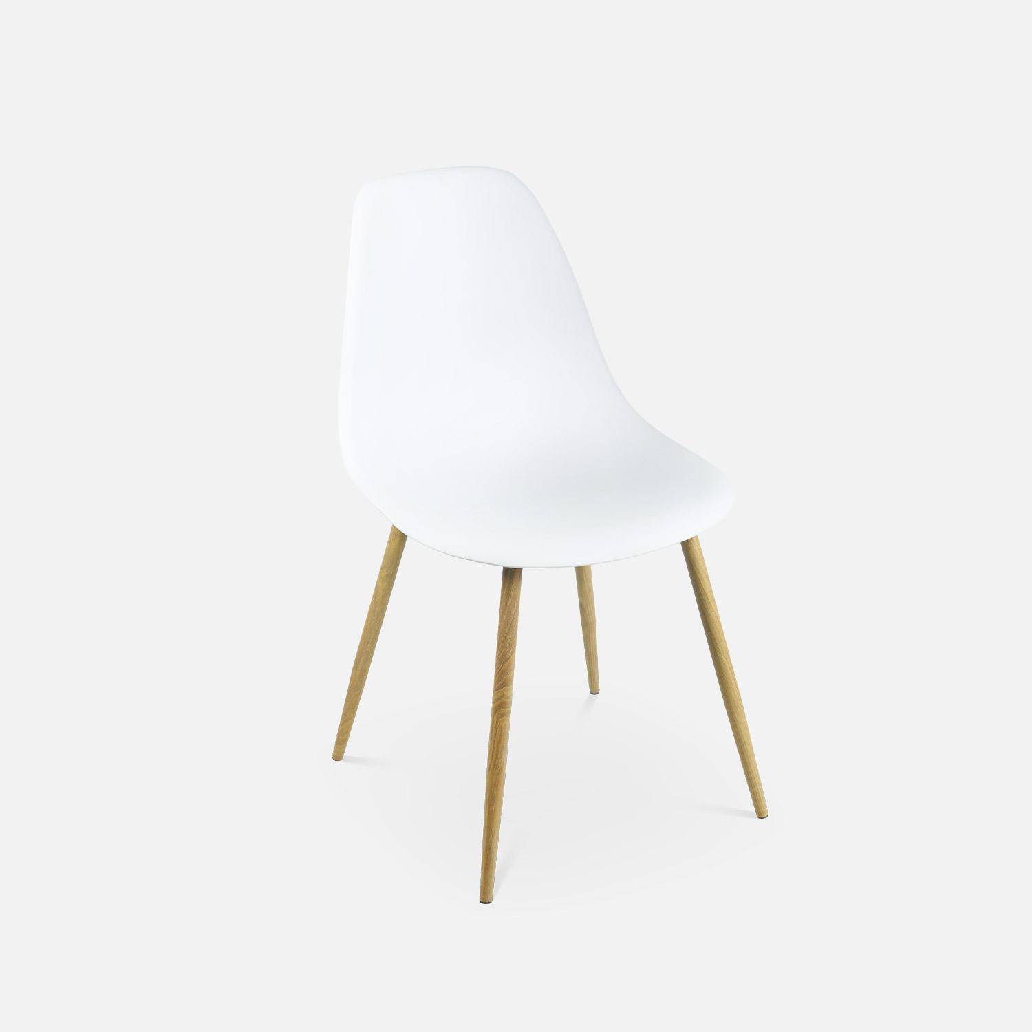 Rechteckiger Esstisch aus Metall und Holzdekor + 4 weiße skandinavische Stühle,sweeek,Photo3