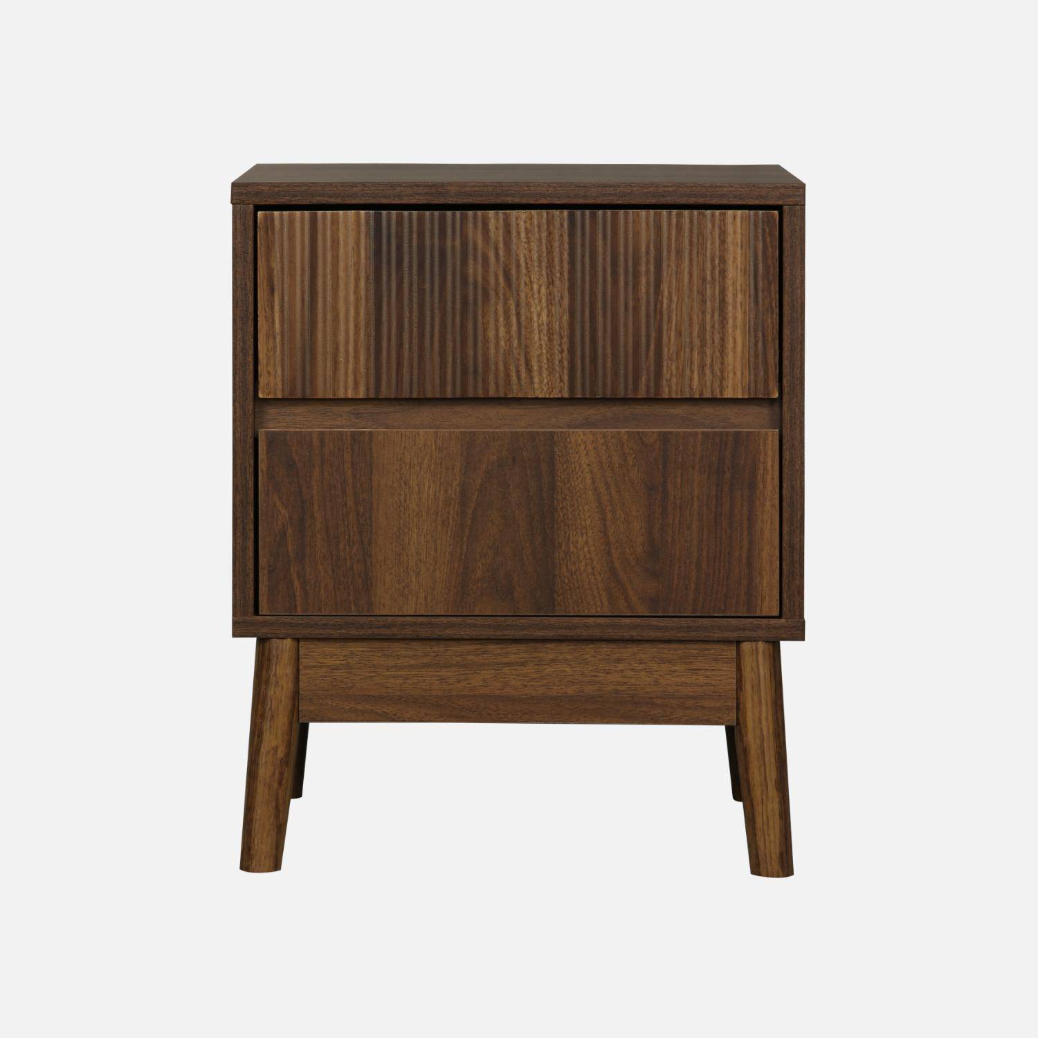 Two-drawer bedside table, walnut decor and pine base - Linear Photo4