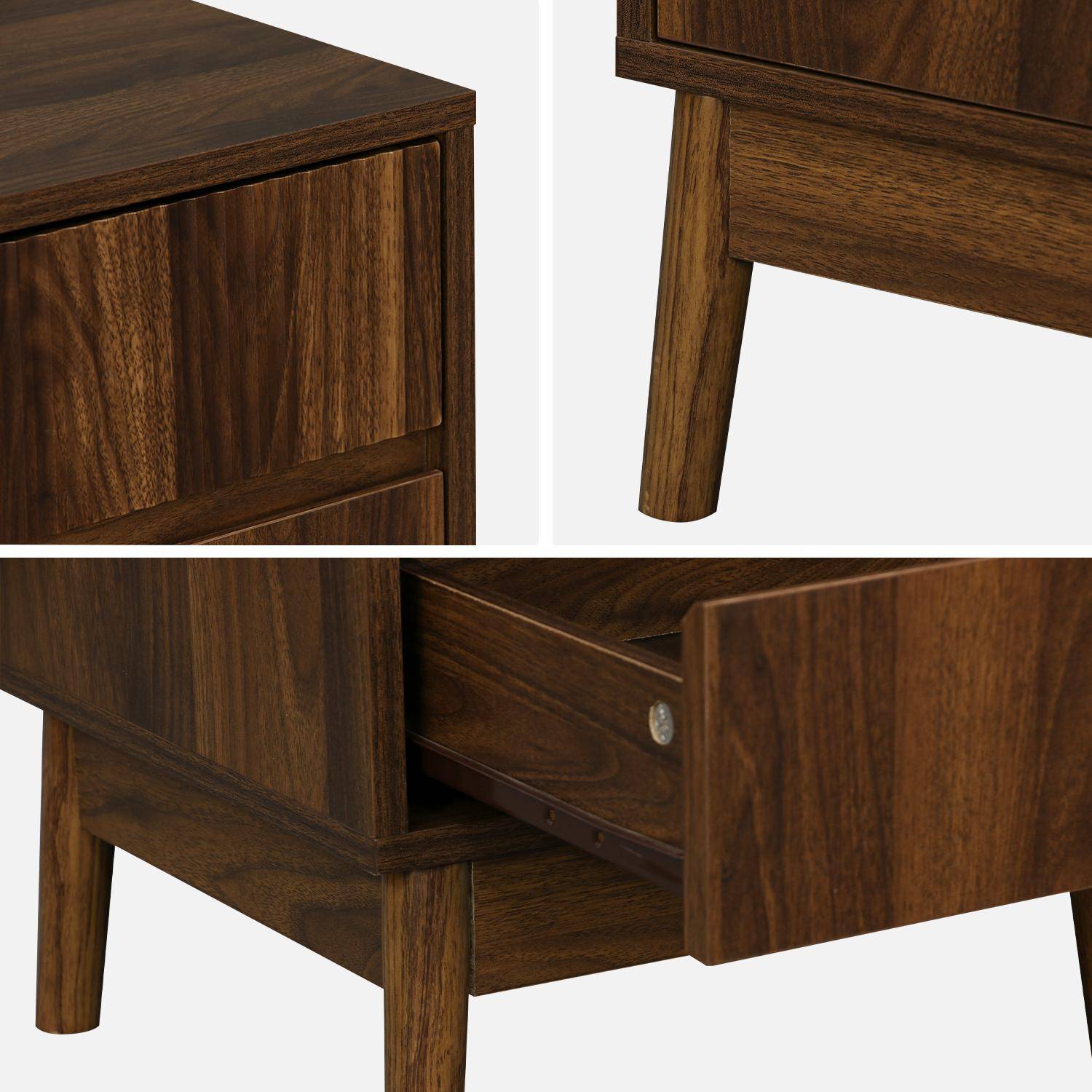 Pair of grooved wooden bedside tables with 2 drawers, 40x39x48cm - Linear - Dark Wood colour Photo7