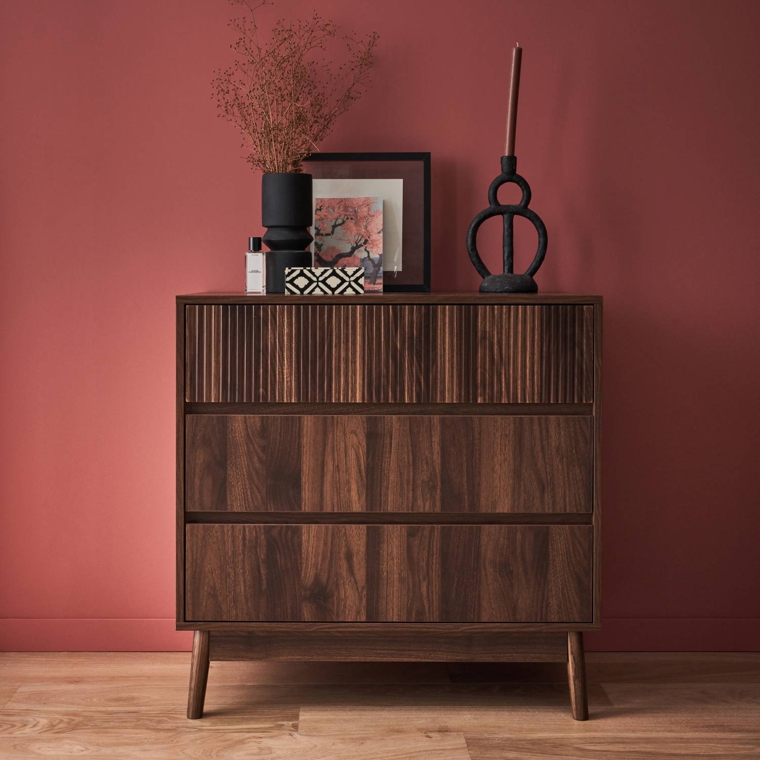 open lace back dress Midcentury danish design chest of drawers / drawer dresser /3 drawers  cabinet, 1960s