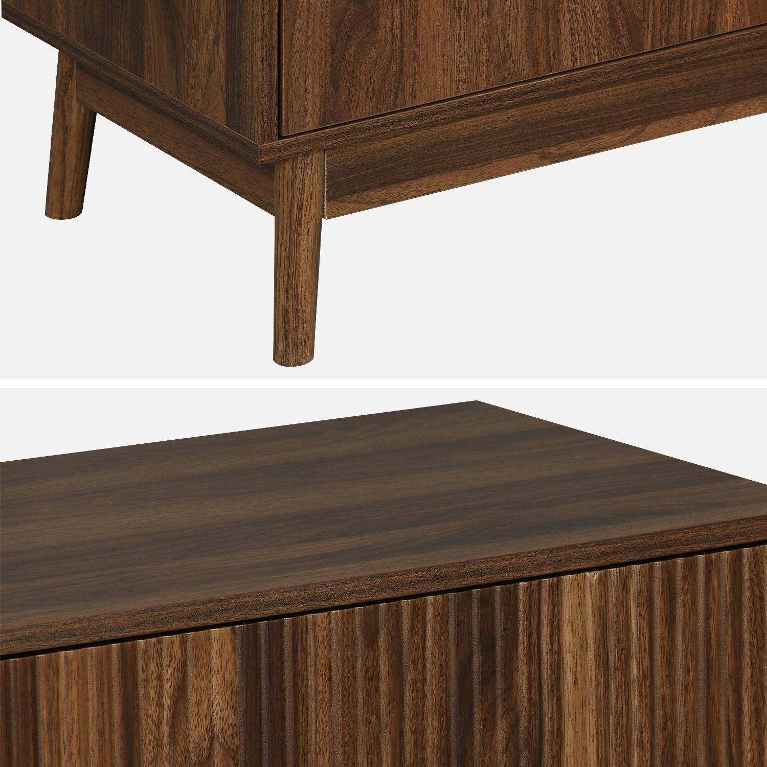 Grooved wood detail 3-drawer chest, 80x40x80cm - Linear - Dark Wood colour,sweeek,Photo6