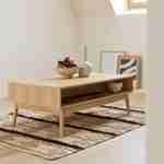 Tavolino colore naturale, Lineare, decoro in legno scanalato, gambe a compasso, 2 nicchie, 1 cassetto, L 110 x L 59 x H 39cm Photo2
