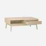 Table basse couleur naturelle, Linear, décor bois rainuré,  pieds compas, 2 niches, 1 tiroir,  L 110 x l 59 x H 39cm Photo7