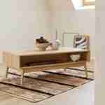 Tavolino colore naturale, Lineare, decoro in legno scanalato, gambe a compasso, 2 nicchie, 1 cassetto, L 110 x L 59 x H 39cm Photo3