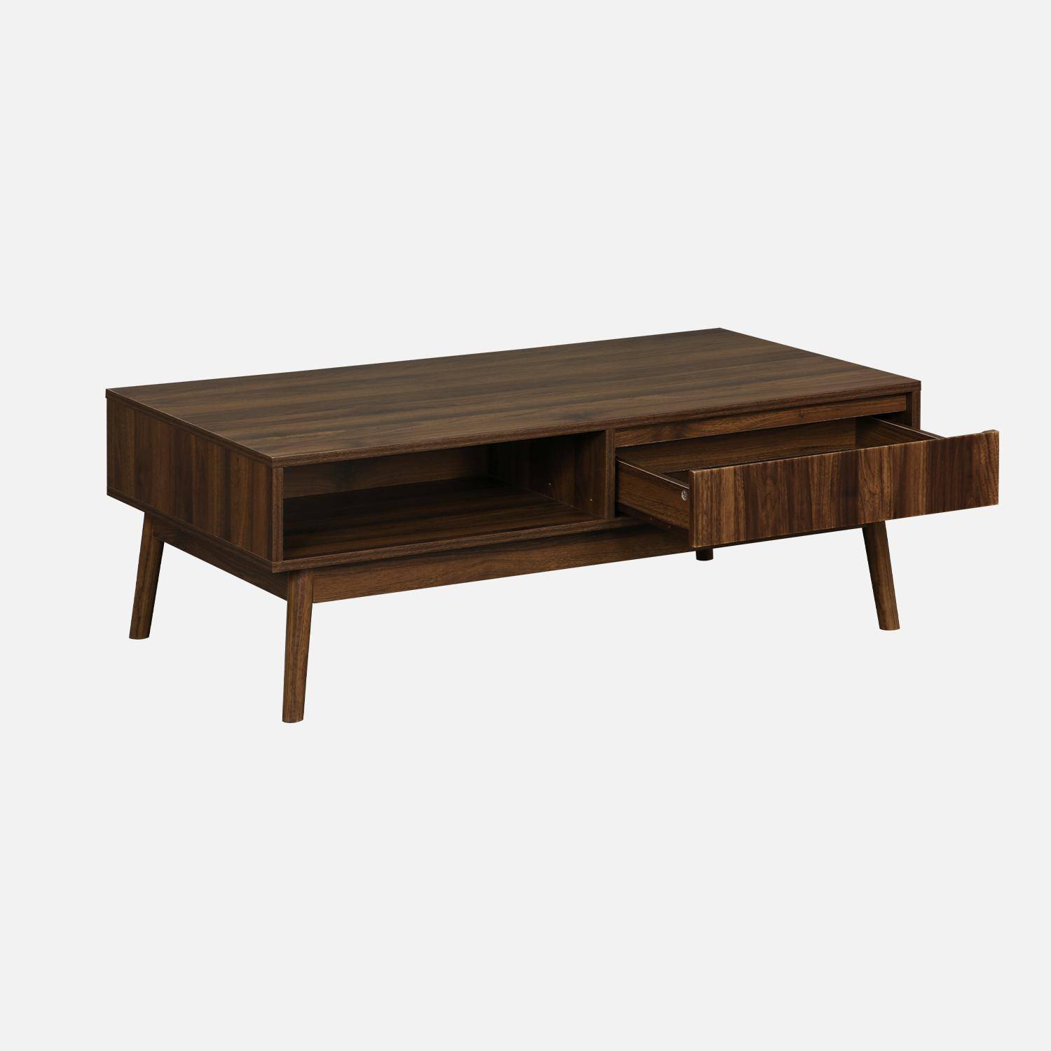 Wooden coffee table with one drawer storage, dark wood, L110xW59xH39cm,sweeek,Photo6