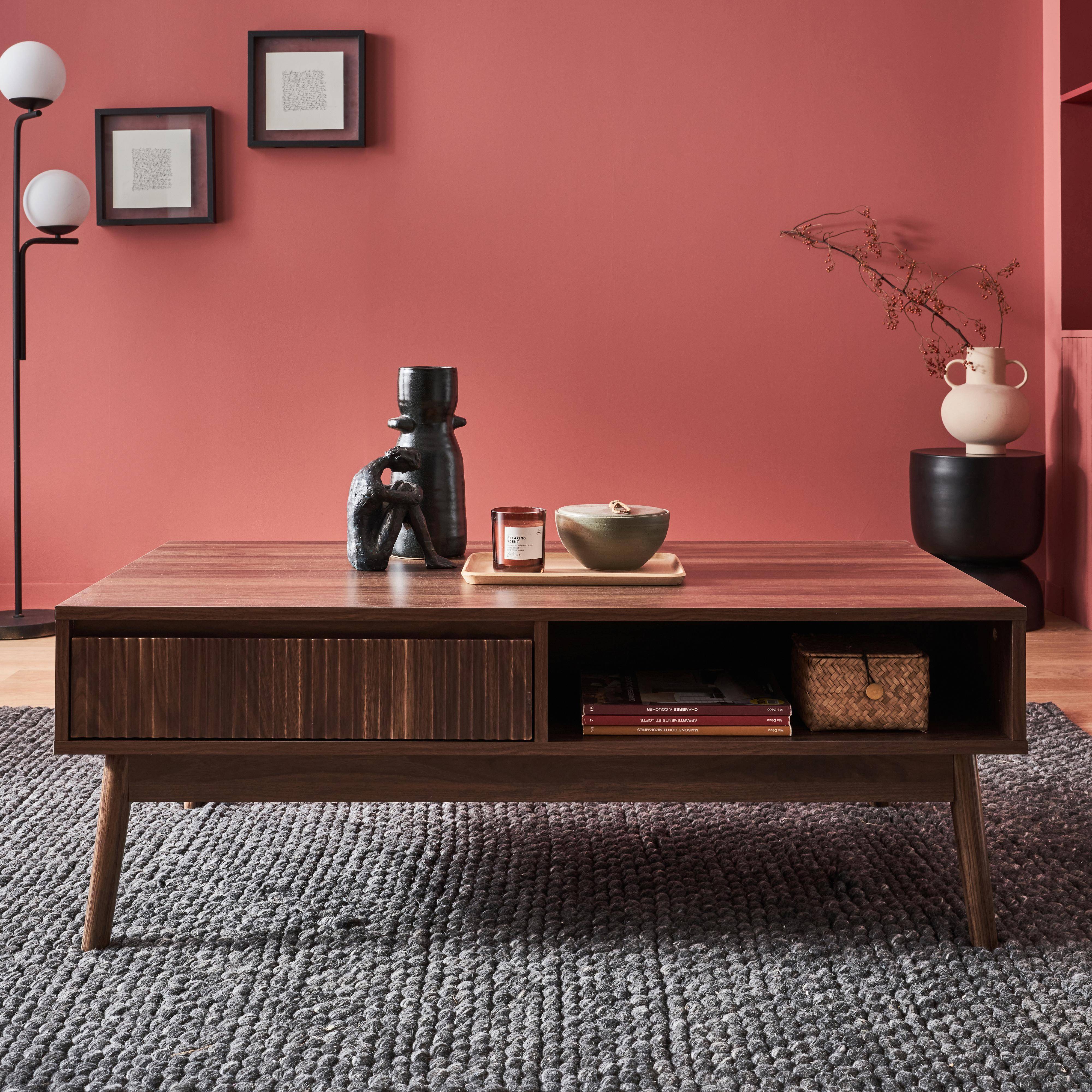 Grooved Table Grooved wood detail coffee table, Dark wood colour