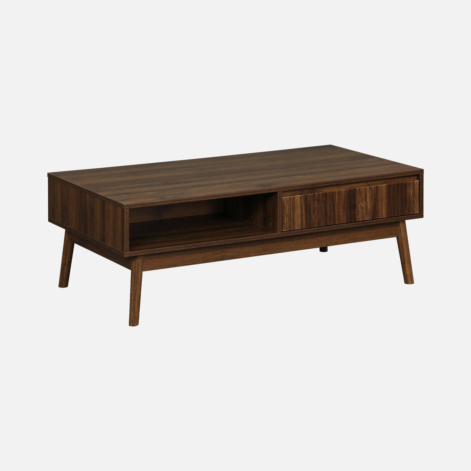 Wooden coffee table with one drawer storage, dark wood, L110xW59xH39cm,sweeek,Photo4