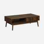 Tavolino tinto noce, Linear, decoro in legno scanalato, gambe a compasso, 2 nicchie, 1 cassetto, L 110 x L 59 x H 39cm Photo4