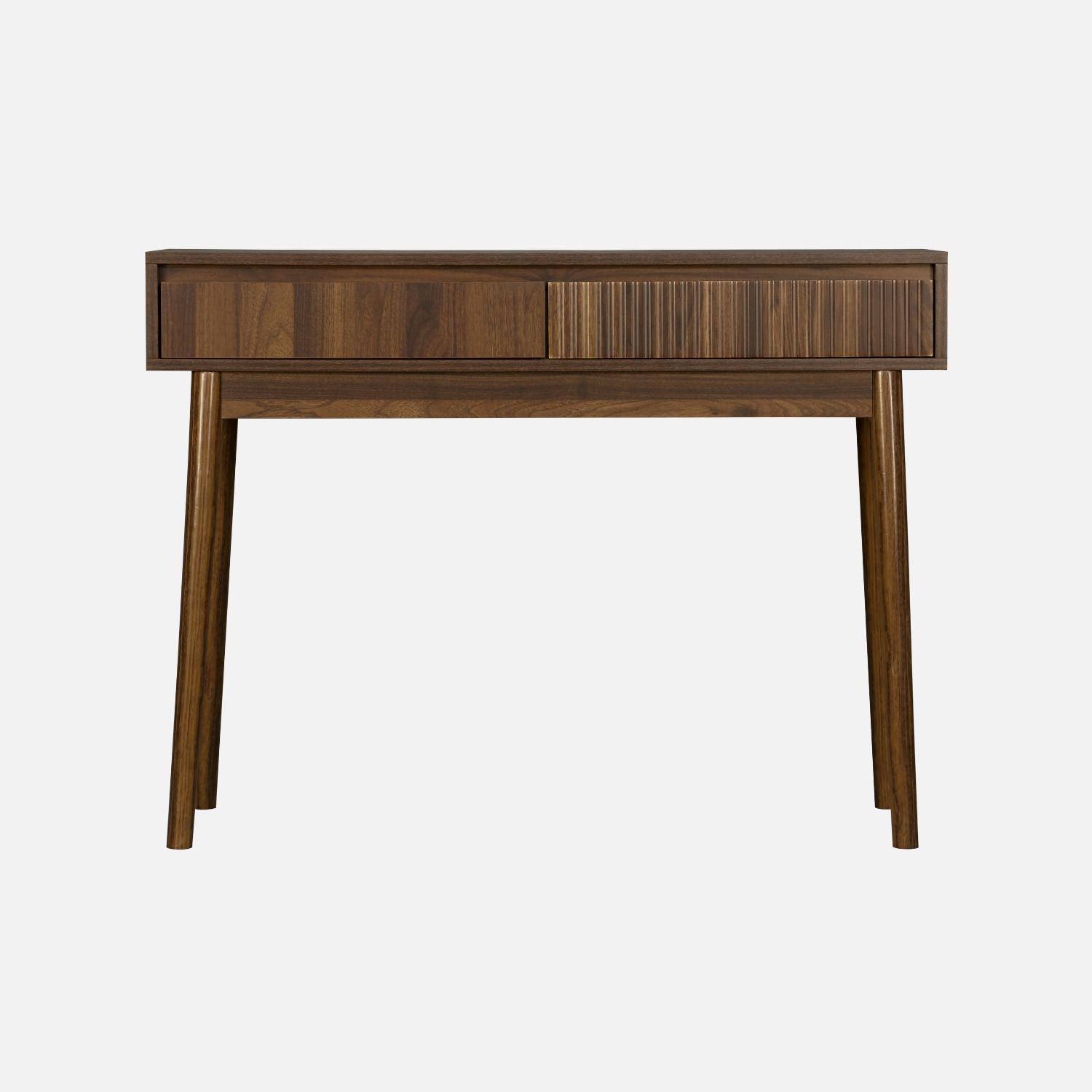 Grooved wood detail console table, 100x30x75cm, Linear, Dark wood colour,sweeek,Photo4