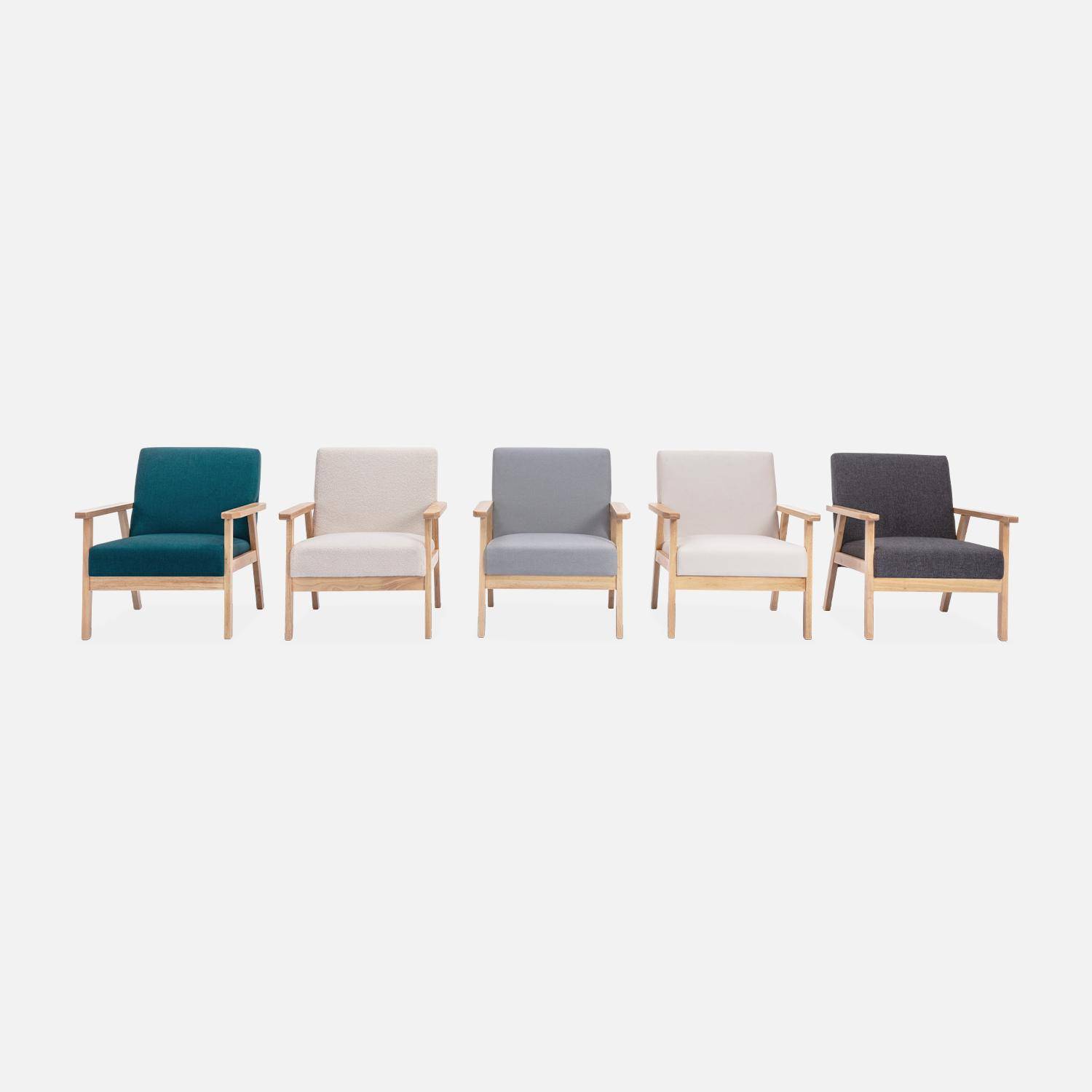 Scandinavische fauteuil van hout en petroleumblauwe stof, B 64 x D 69,5 x H 73cm,sweeek,Photo7