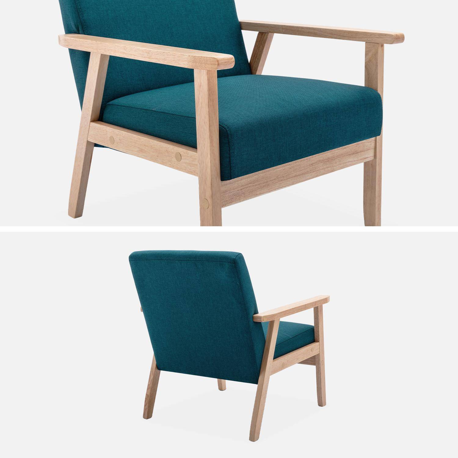 Scandinavische fauteuil van hout en petroleumblauwe stof, B 64 x D 69,5 x H 73cm,sweeek,Photo4