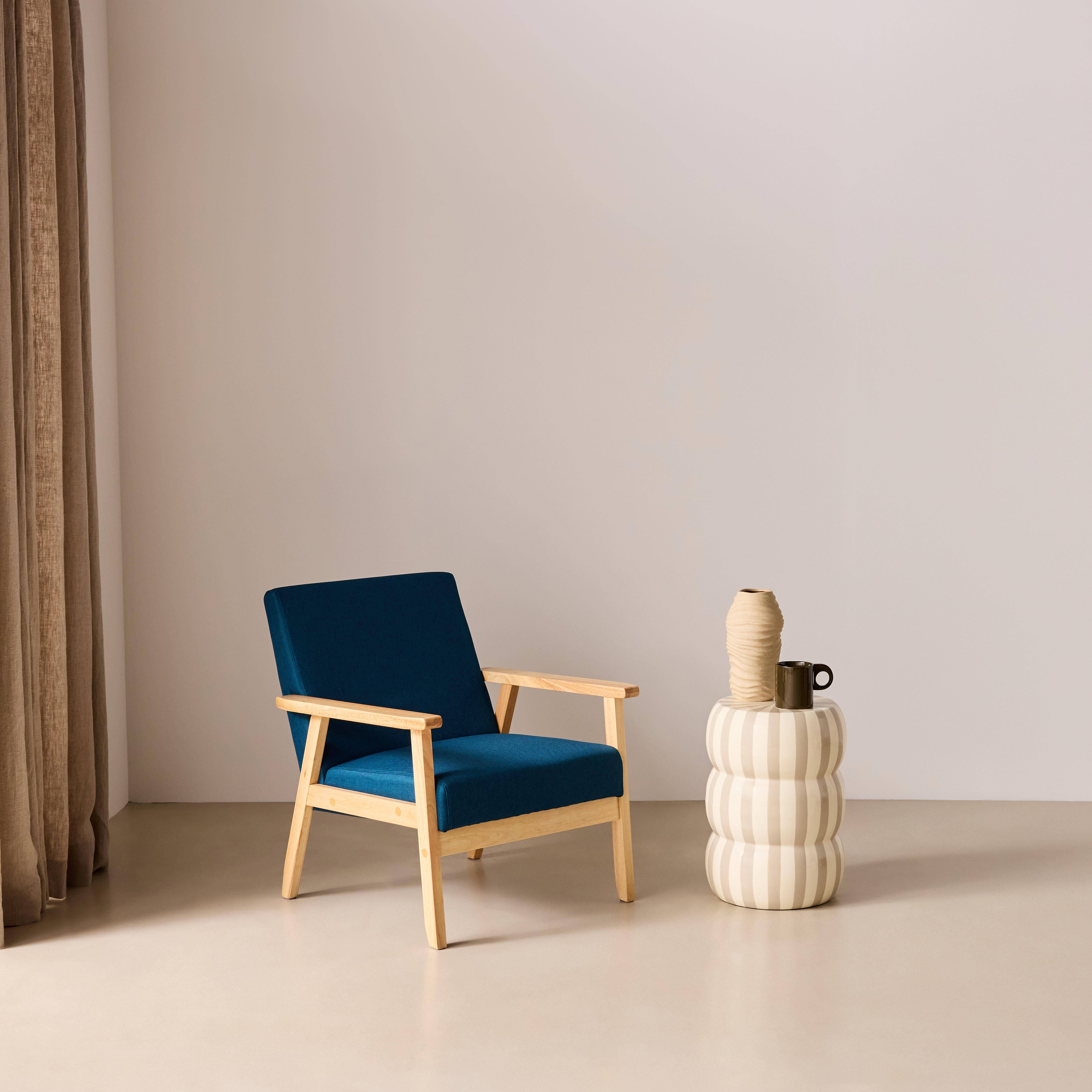 Cadeirão escandinavo em madeira e tecido Azul esmeralda - 64x69.5x73 cm Photo1