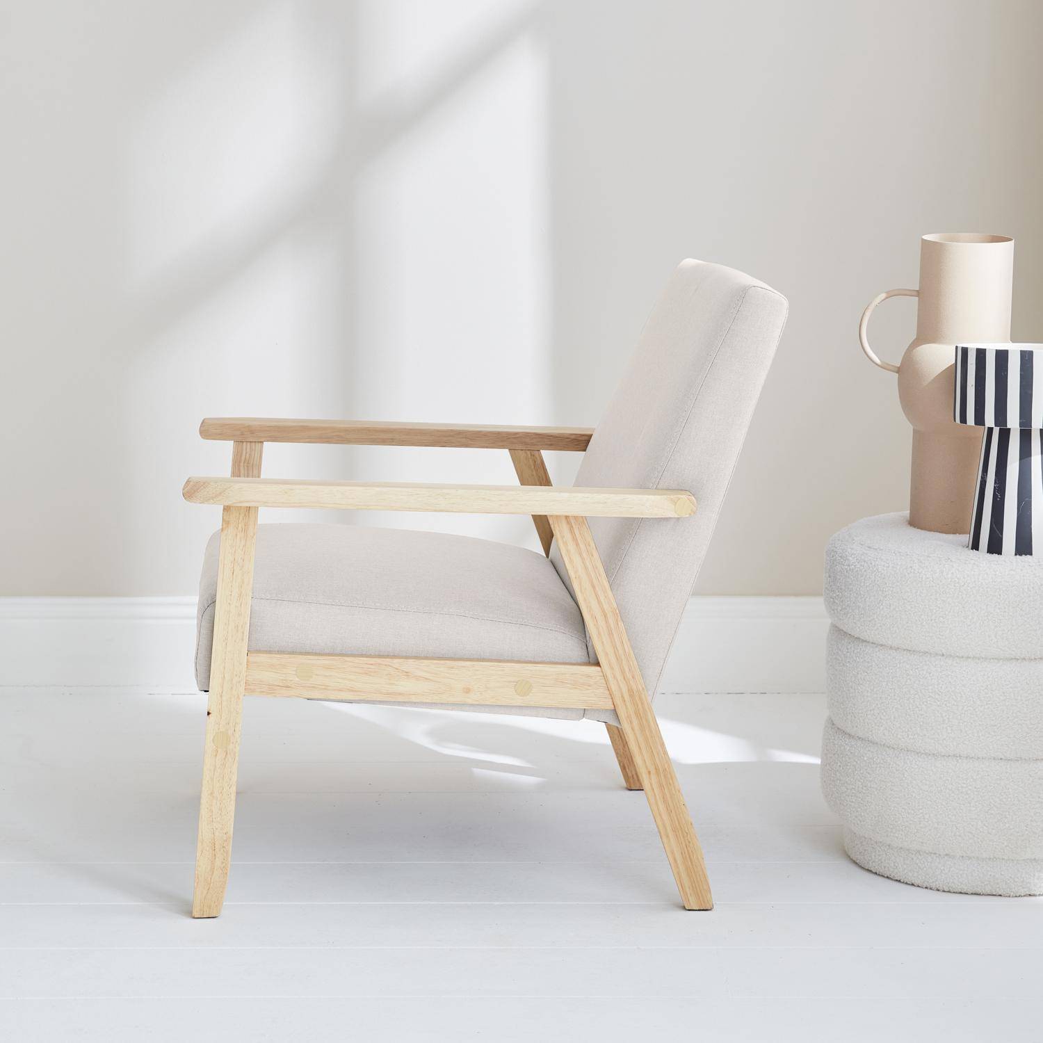 Skandinavischer Sessel aus Holz und Stoff, Creme, Isak, B 64 x T 69,5 x H 73cm Photo8