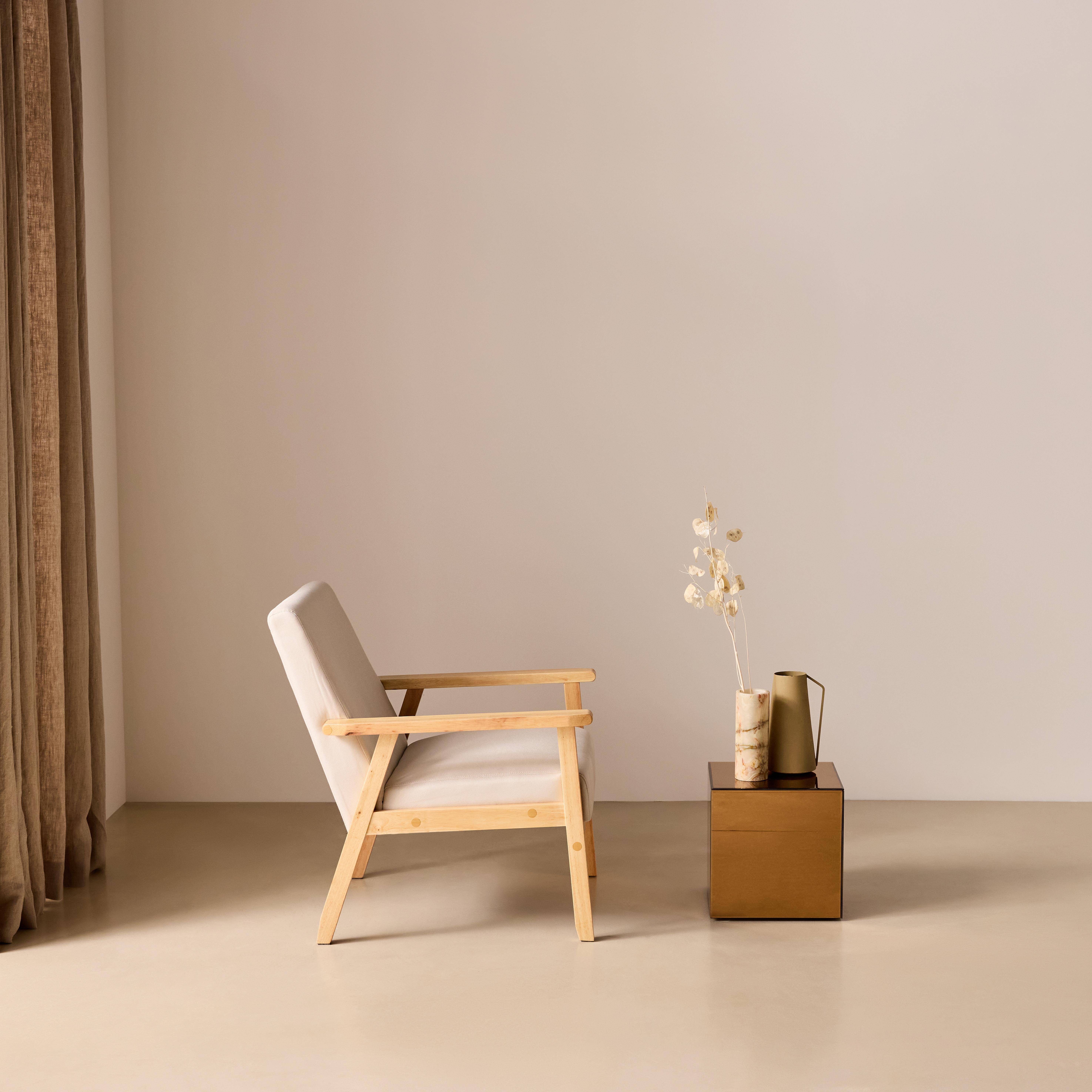 Fauteuil van hout met stoffen zitting crème - Isak Photo2