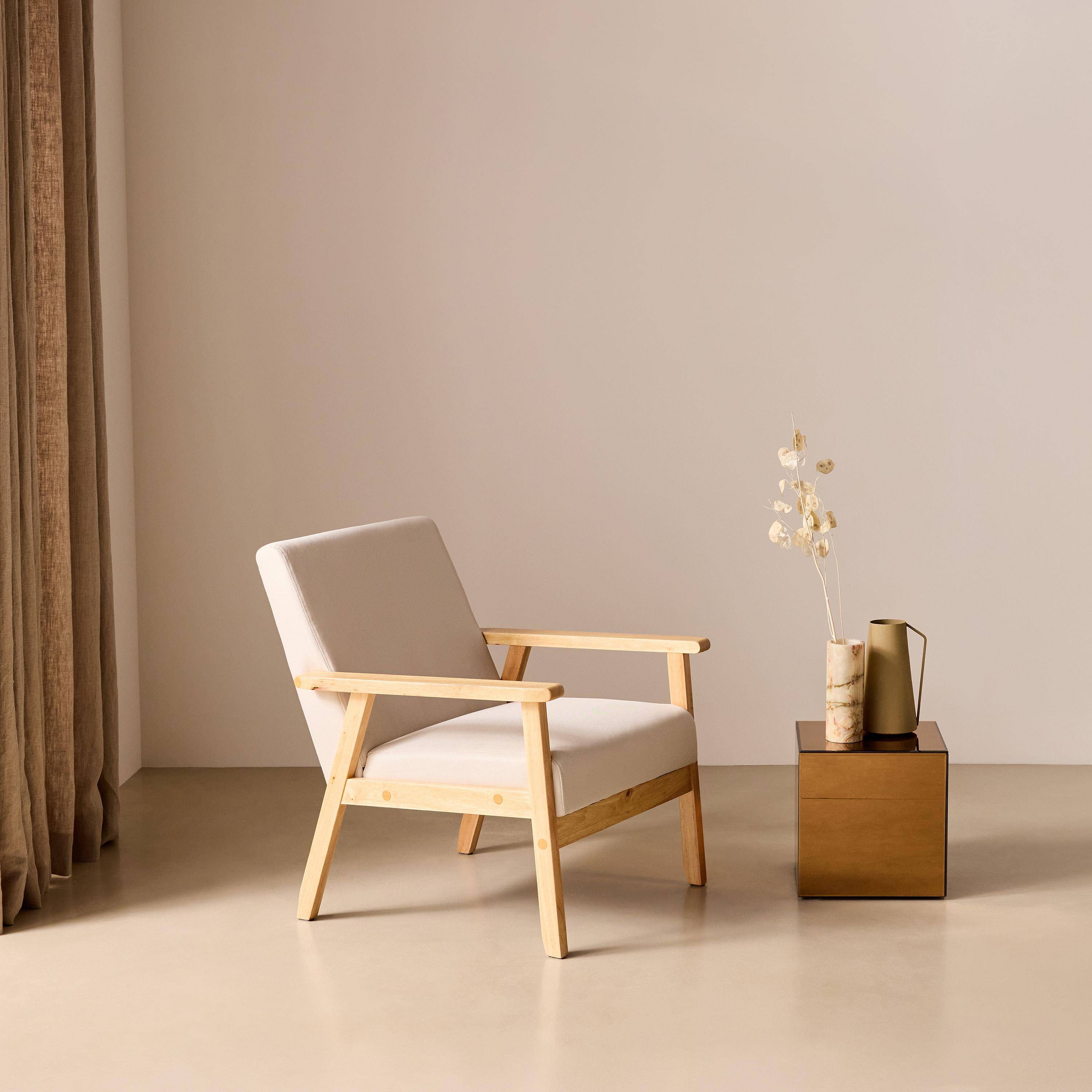 Poltrona scandinava in legno e tessuto, Isak, Crema, 64x69.5x73 cm Photo1