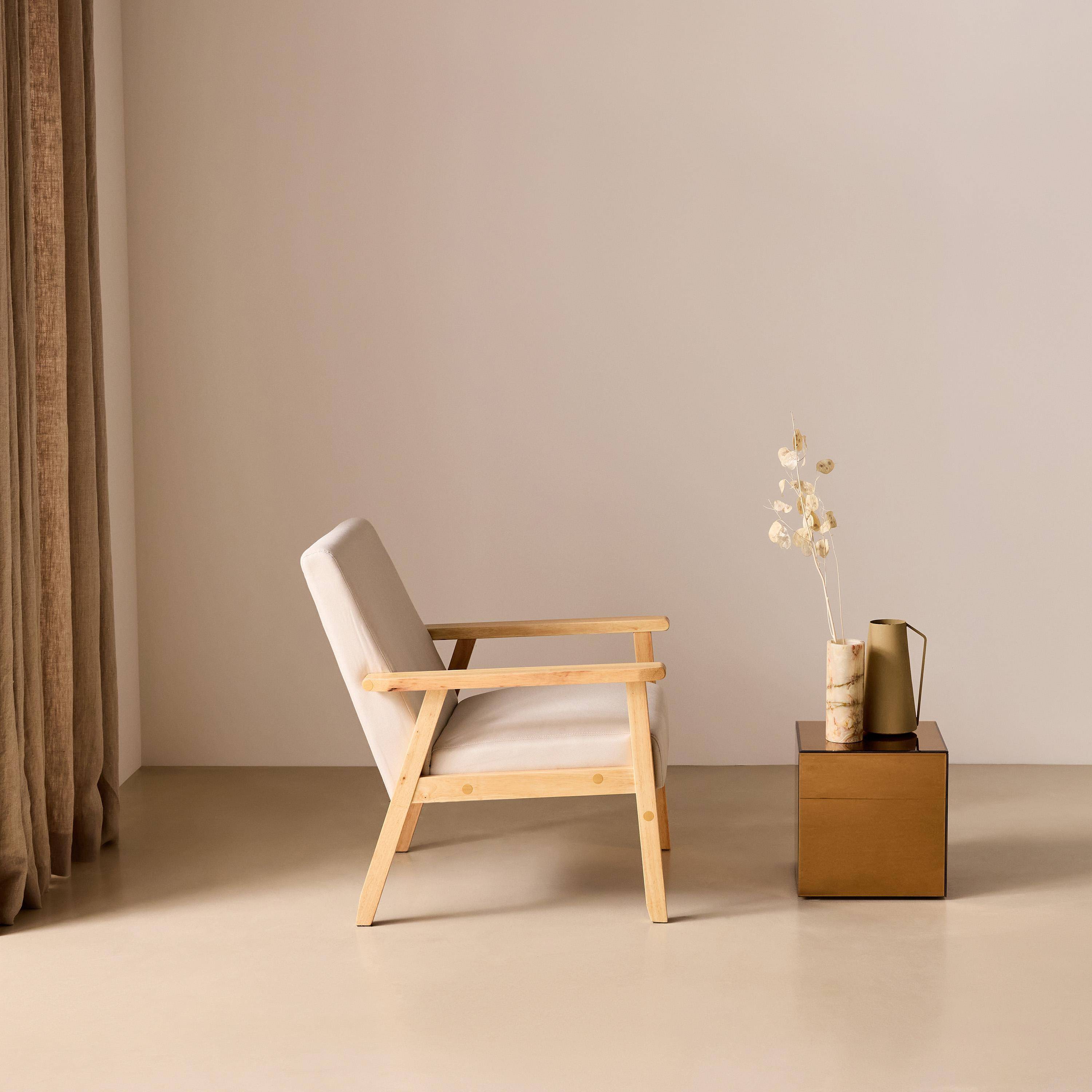 Poltrona scandinava in legno e tessuto, Isak, Crema, 64x69.5x73 cm Photo2