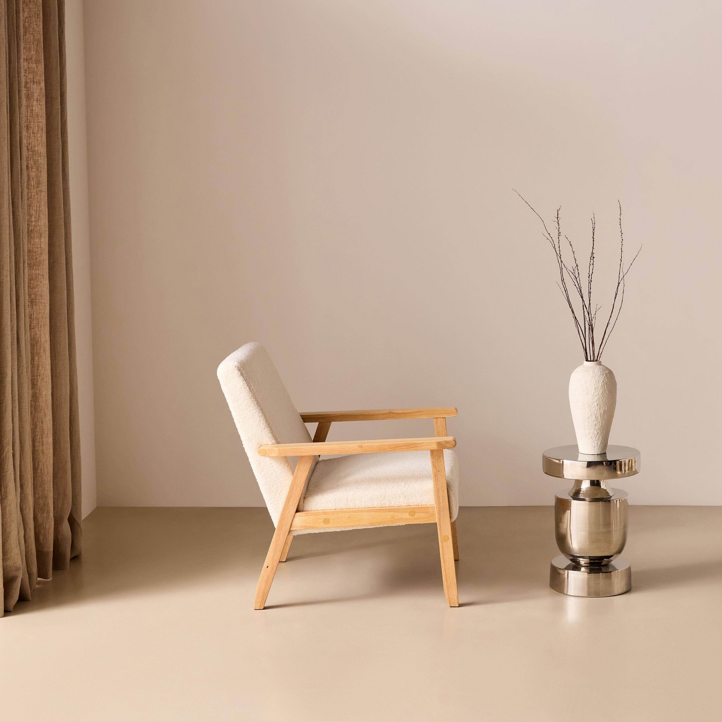 Fauteuil van hout met bouclé zitting crème - Isak Photo2