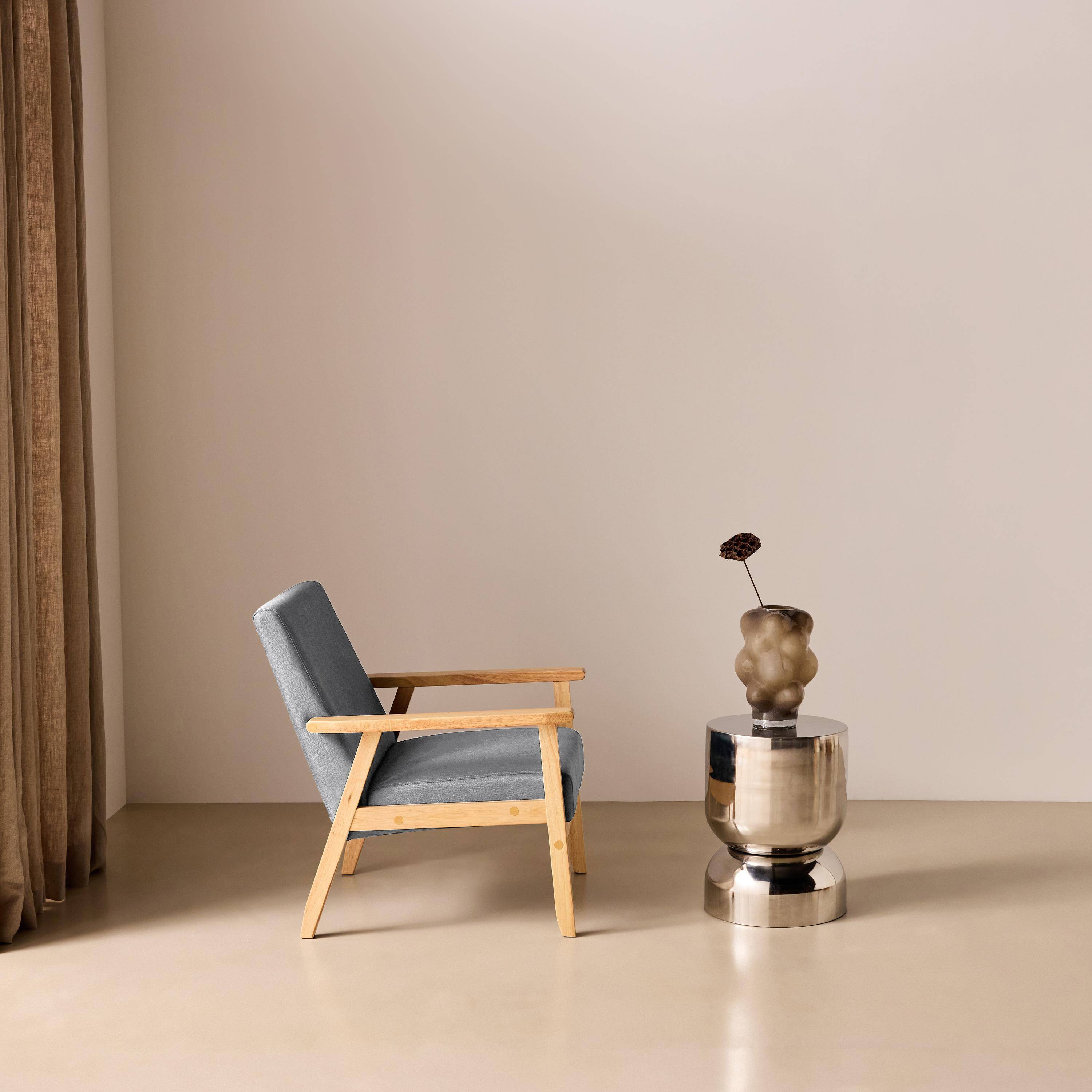 Sillón estilo escandinavo de madera y tela Gris claro - 64x69.5x73 cm Photo2