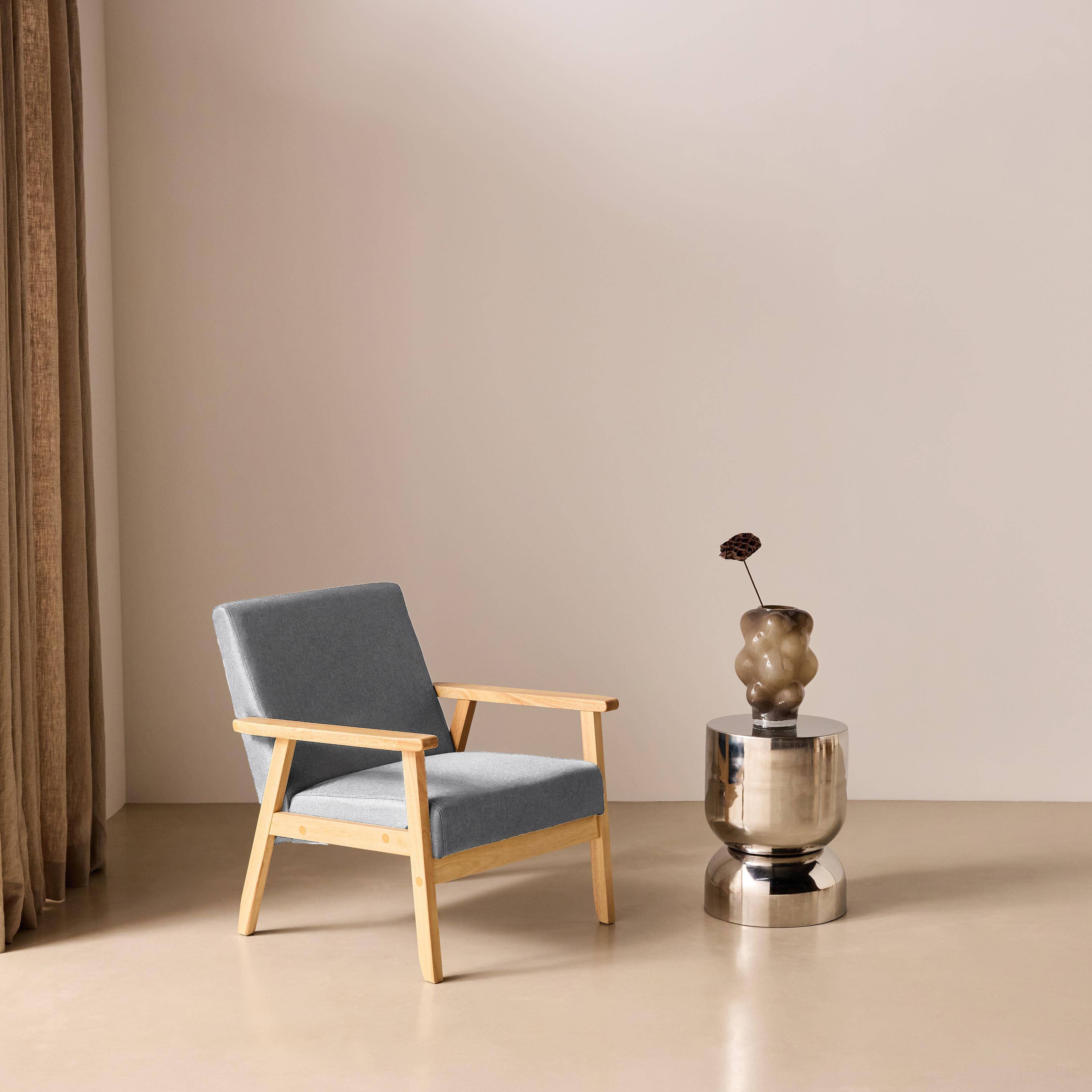 Sillón estilo escandinavo de madera y tela Gris claro - 64x69.5x73 cm,sweeek,Photo1
