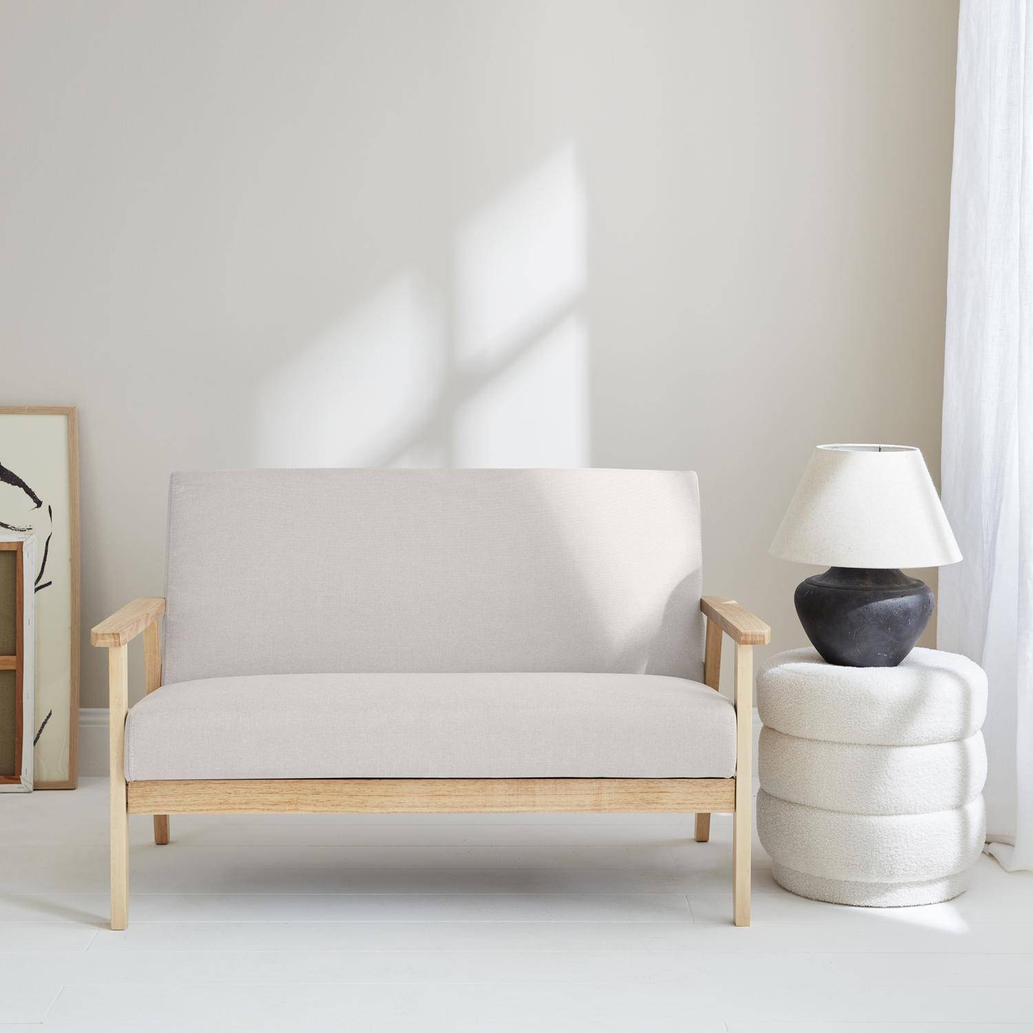 Panca per divano in legno e tessuto crema, Isak, L 114 x P 69,5 x H 73 cm,sweeek,Photo1