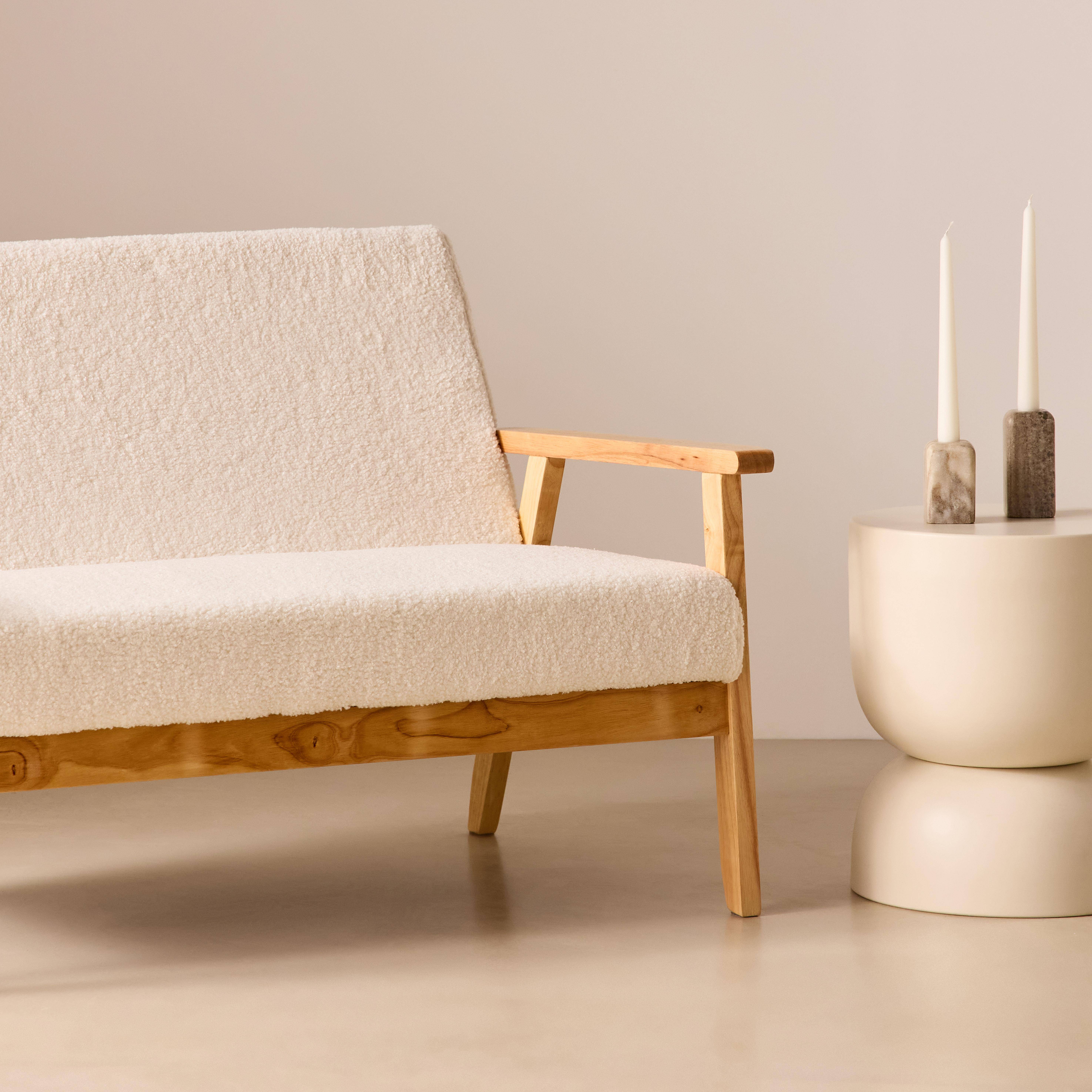 Banquette canapé en bois et tissu bouclette, Isak, L 114 x P 69,5 x H 73cm Photo3