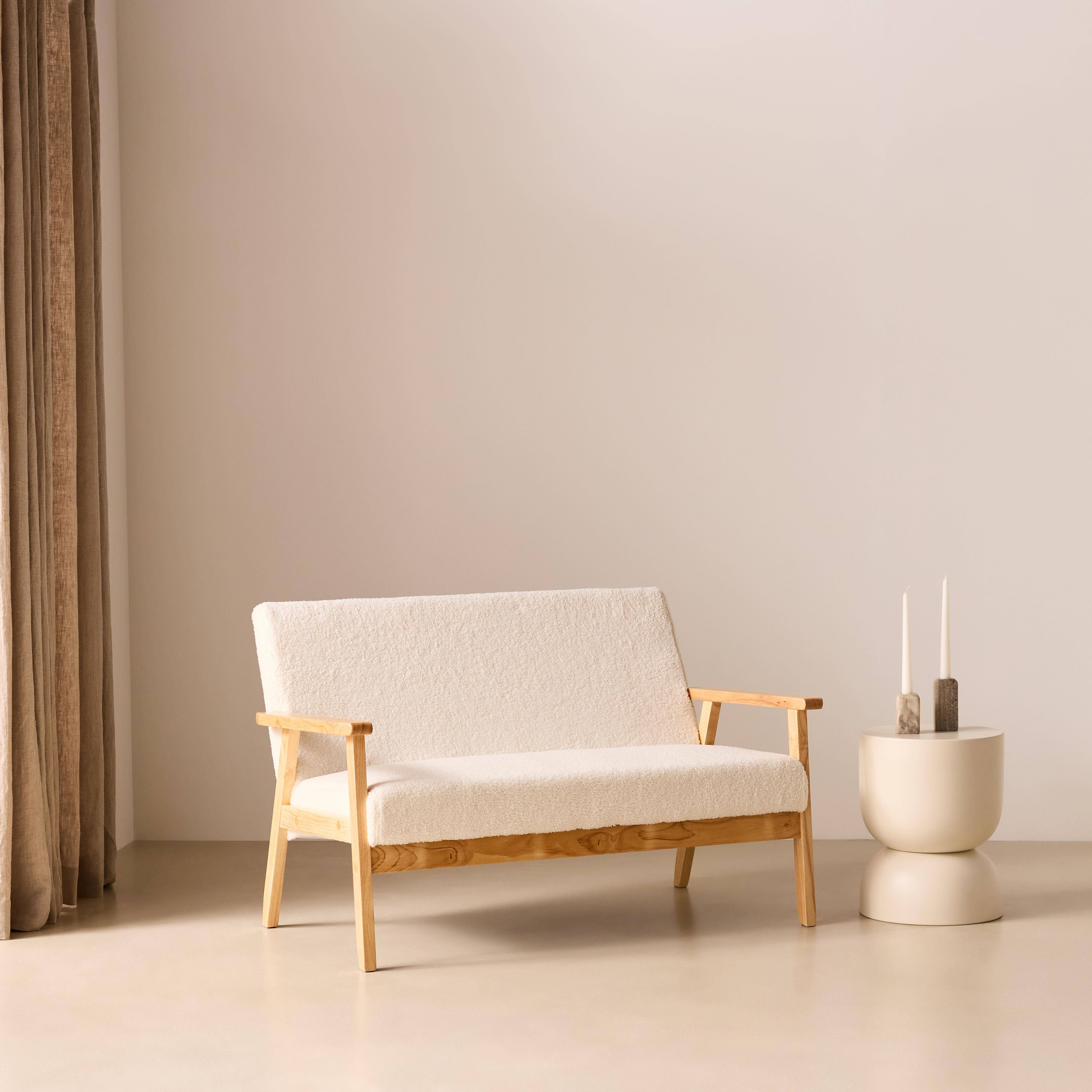 Banquette canapé en bois et tissu bouclette, Isak, L 114 x P 69,5 x H 73cm Photo2