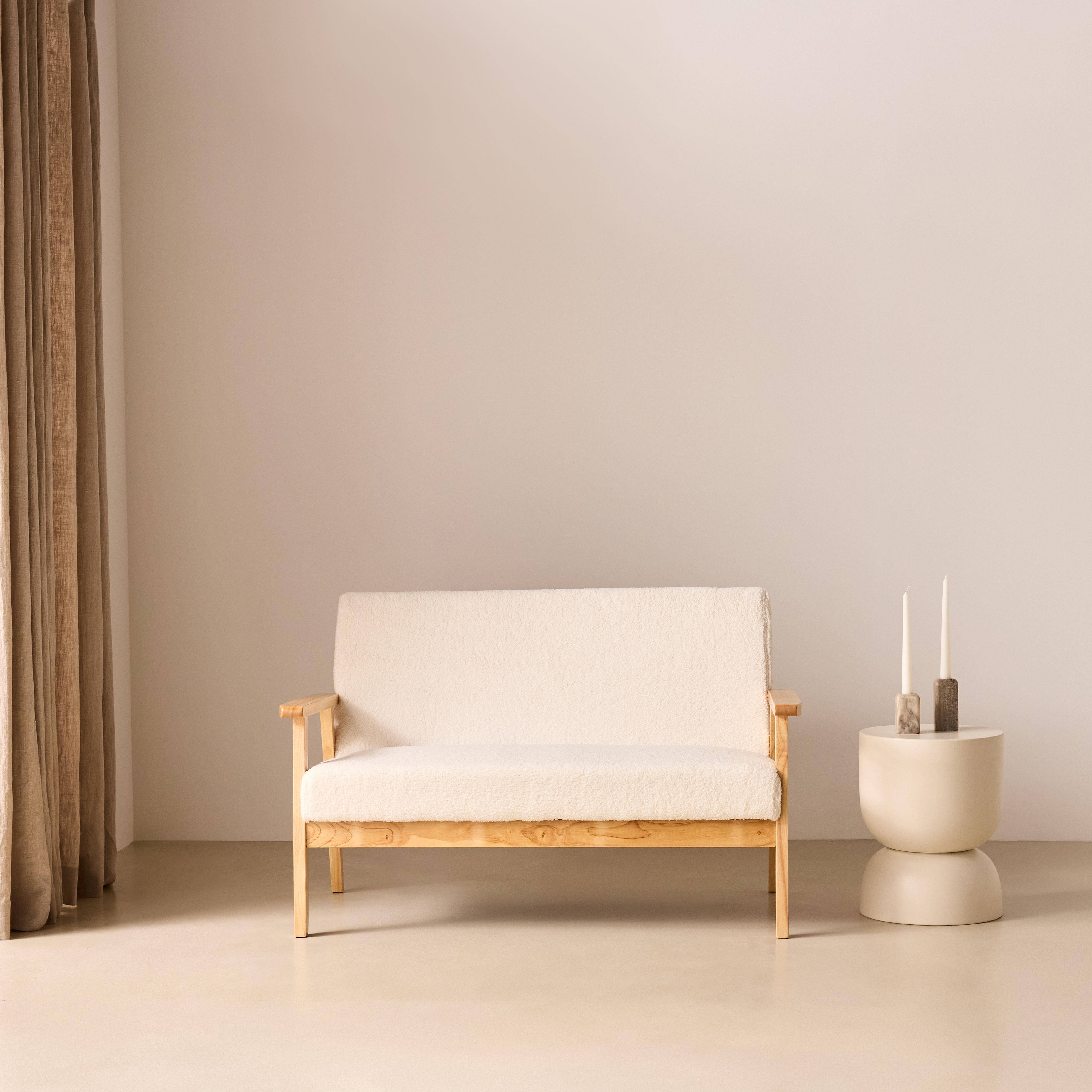 Banquette canapé en bois et tissu bouclette, Isak, L 114 x P 69,5 x H 73cm Photo1
