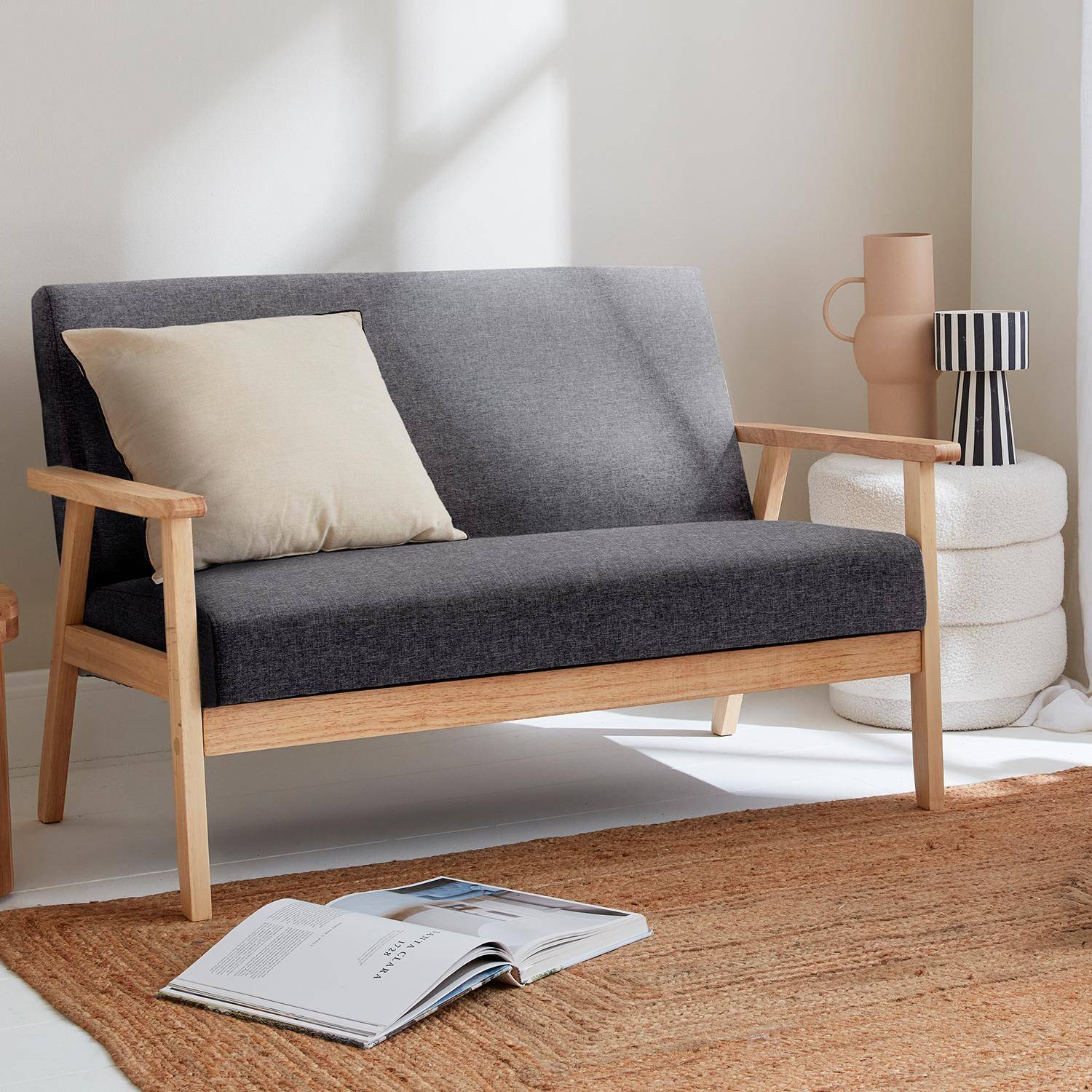 Panca per divano in legno e tessuto grigio scuro, Isak, L 114 x P 69,5 x H 73cm Photo1