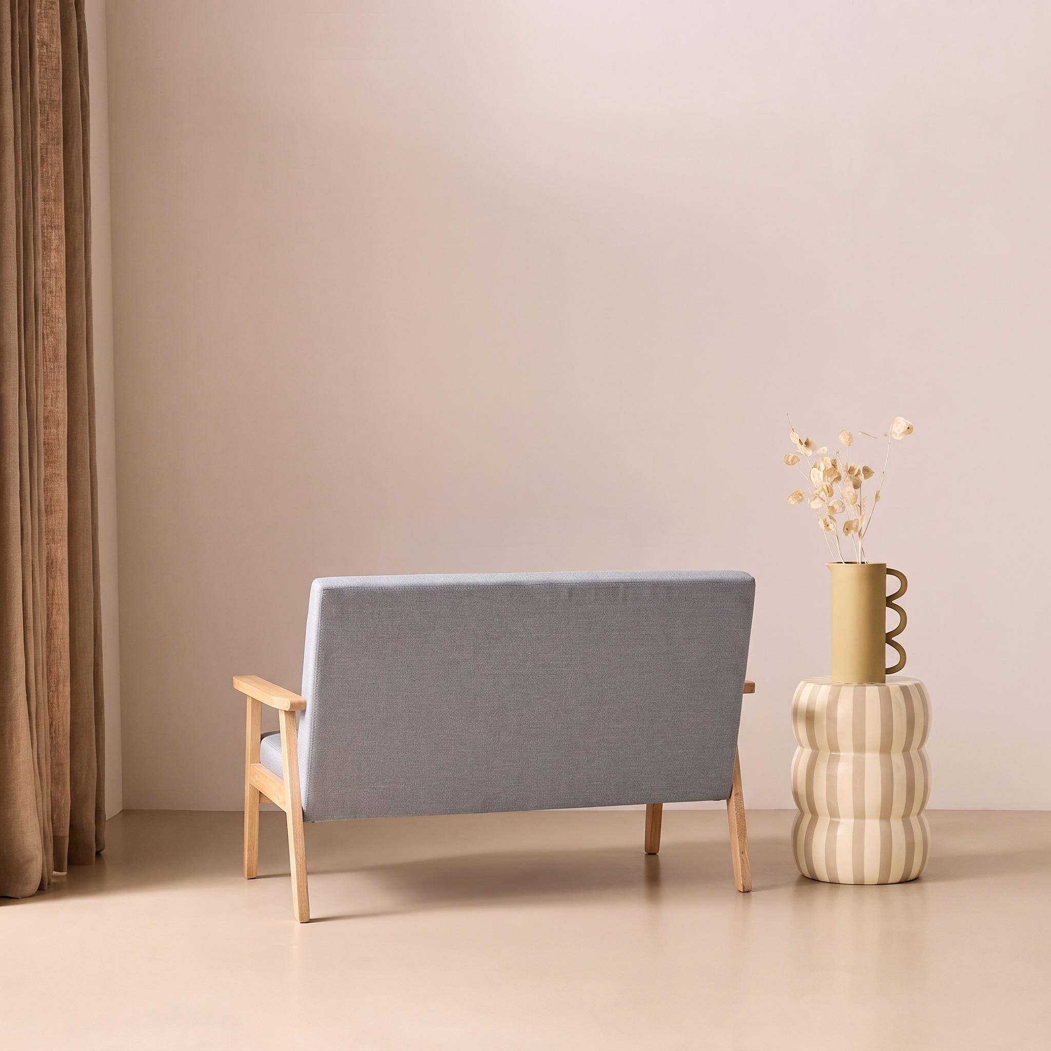 Divano in tessuto con gambe in legno di gomma, 2 posti Grigio chiaro - 114x69.5x73 cm Photo6