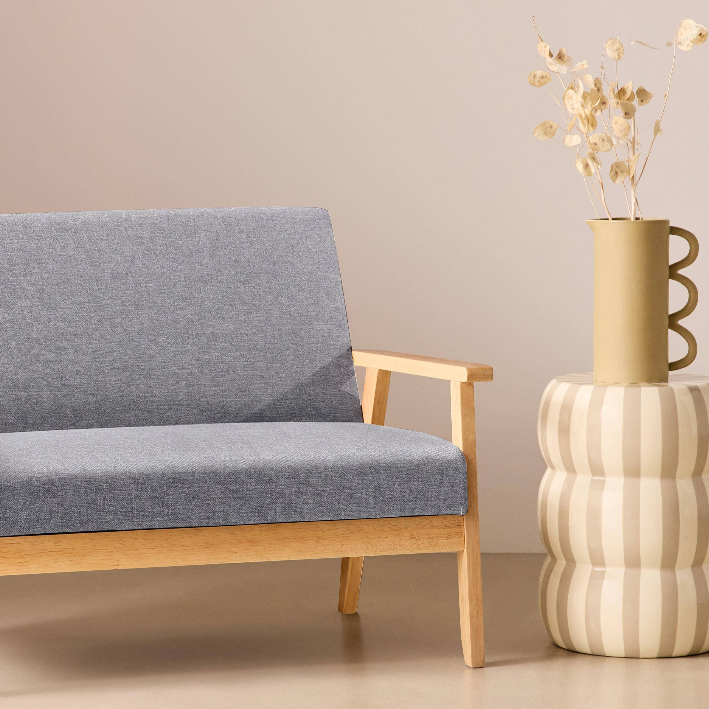 Divano in tessuto con gambe in legno di gomma, 2 posti Grigio chiaro - 114x69.5x73 cm,sweeek,Photo3