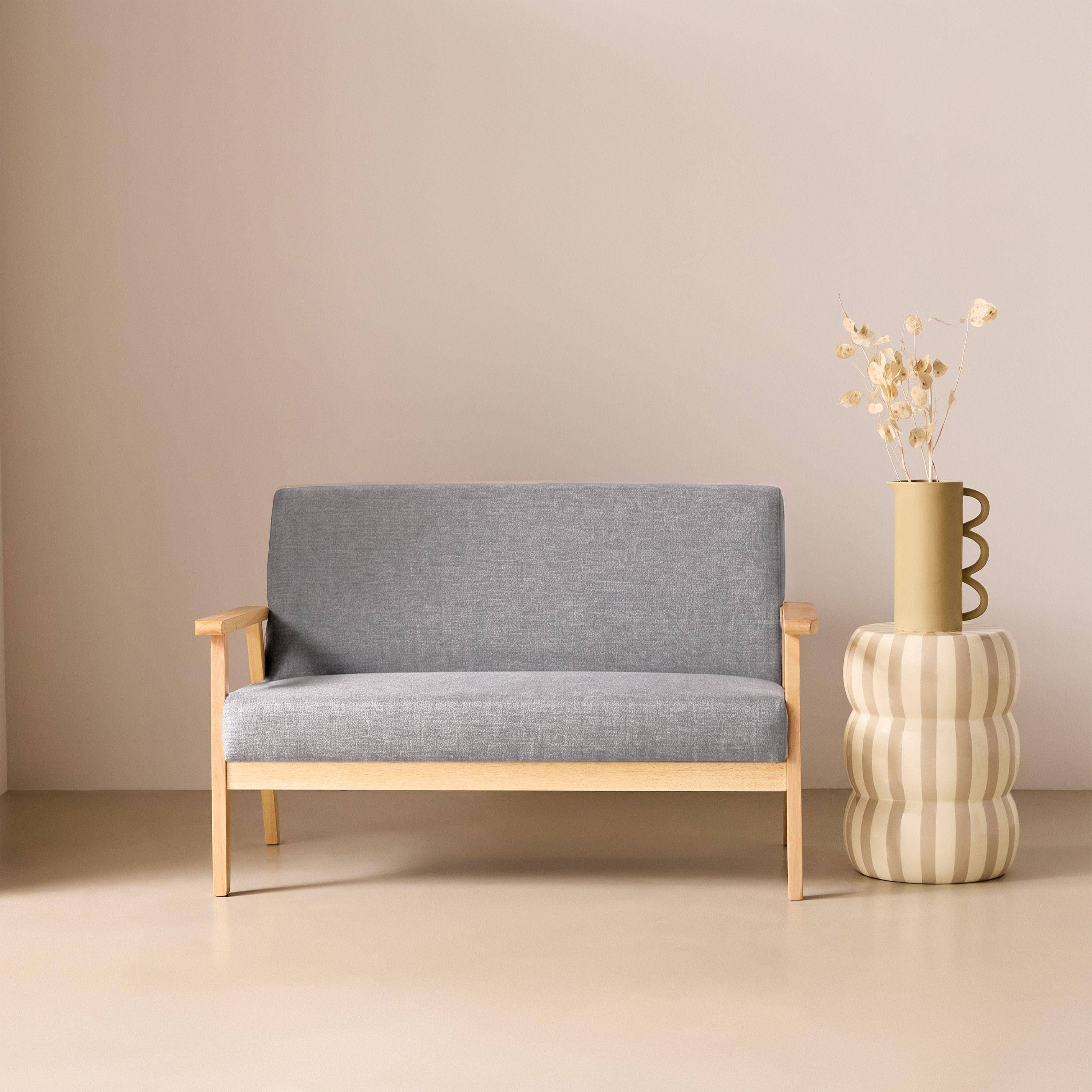 Divano in tessuto con gambe in legno di gomma, 2 posti Grigio chiaro - 114x69.5x73 cm Photo1