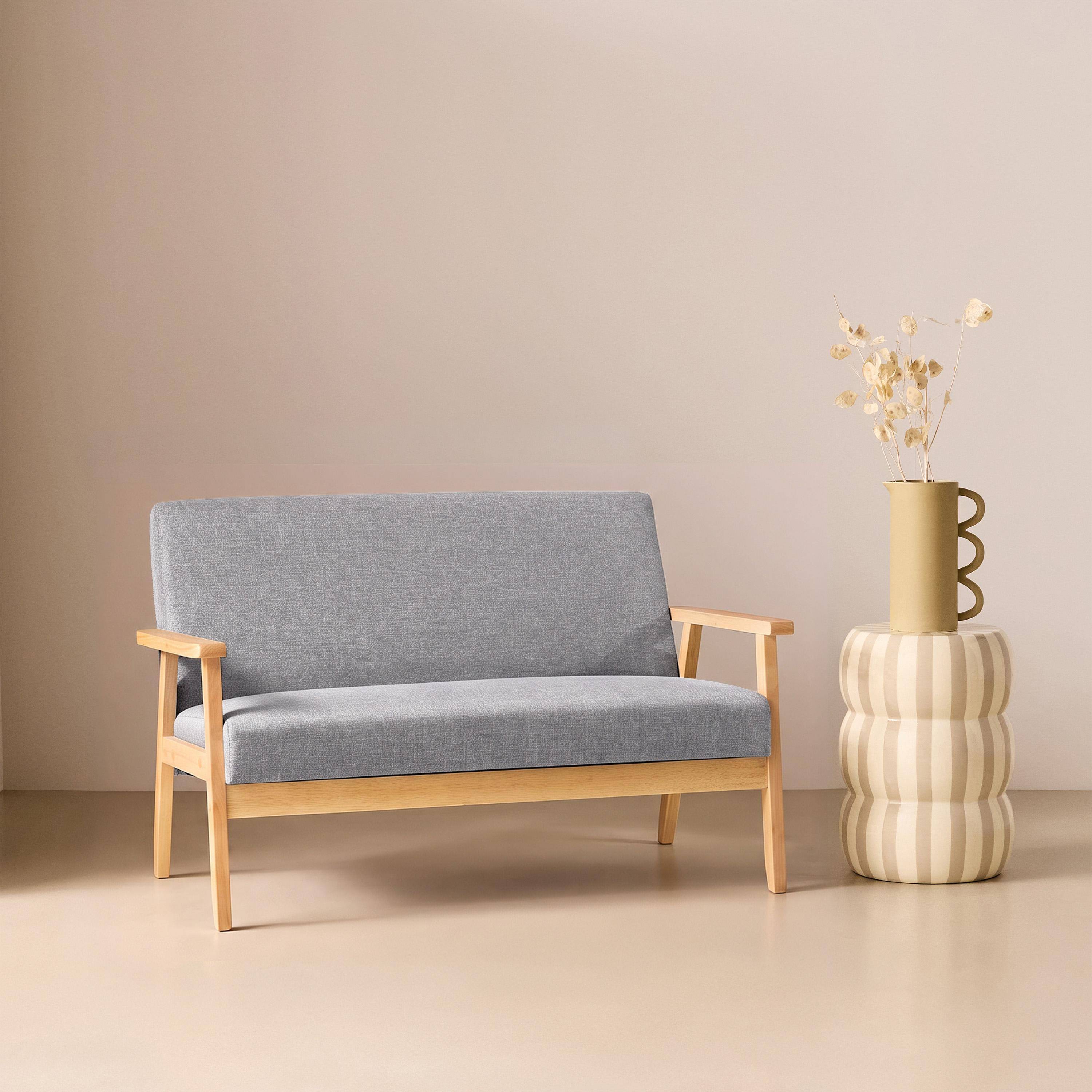 Divano in tessuto con gambe in legno di gomma, 2 posti Grigio chiaro - 114x69.5x73 cm Photo2