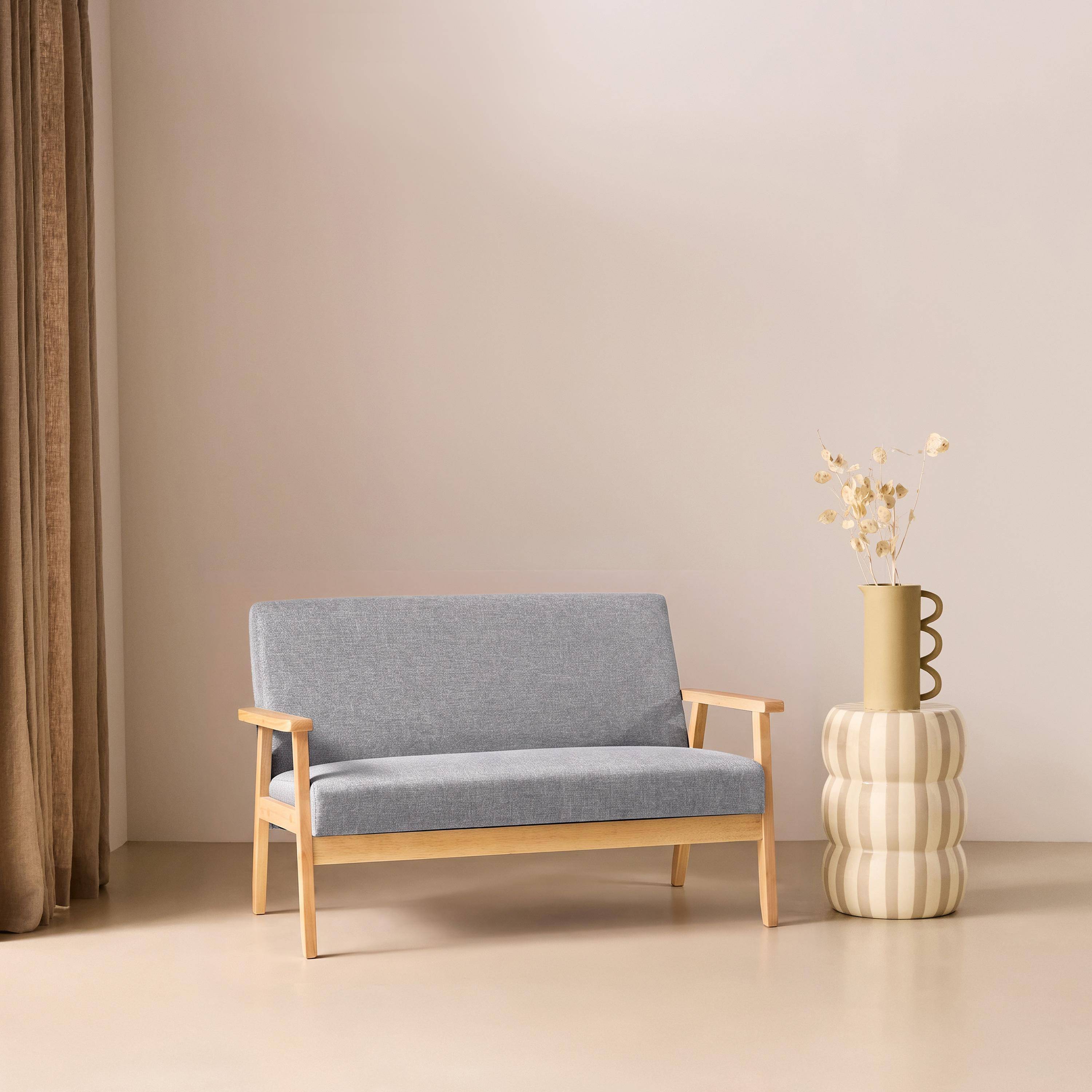 Divano in tessuto con gambe in legno di gomma, 2 posti Grigio chiaro - 114x69.5x73 cm,sweeek,Photo2