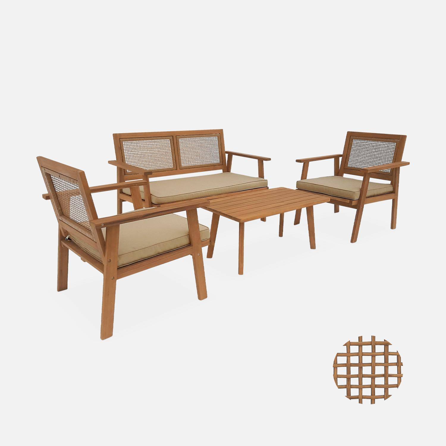 Conjunto de muebles de jardín, Bohémia, caña cuadrada, sofá 2 plazas, 2 sillones, 1 mesa de centro 117x64x74 cm Photo3