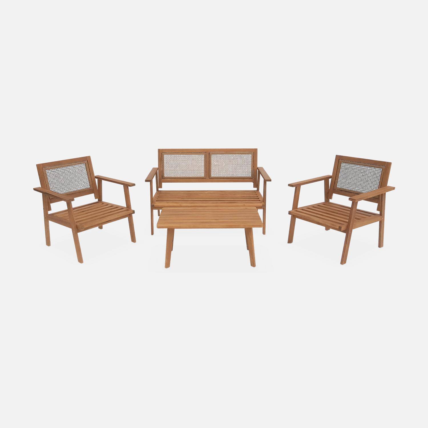 Set di mobili da giardino, Bohémia, canna quadrata, divano a 2 posti, 2 poltrone, 1 tavolino 117x64x74 cm Photo8